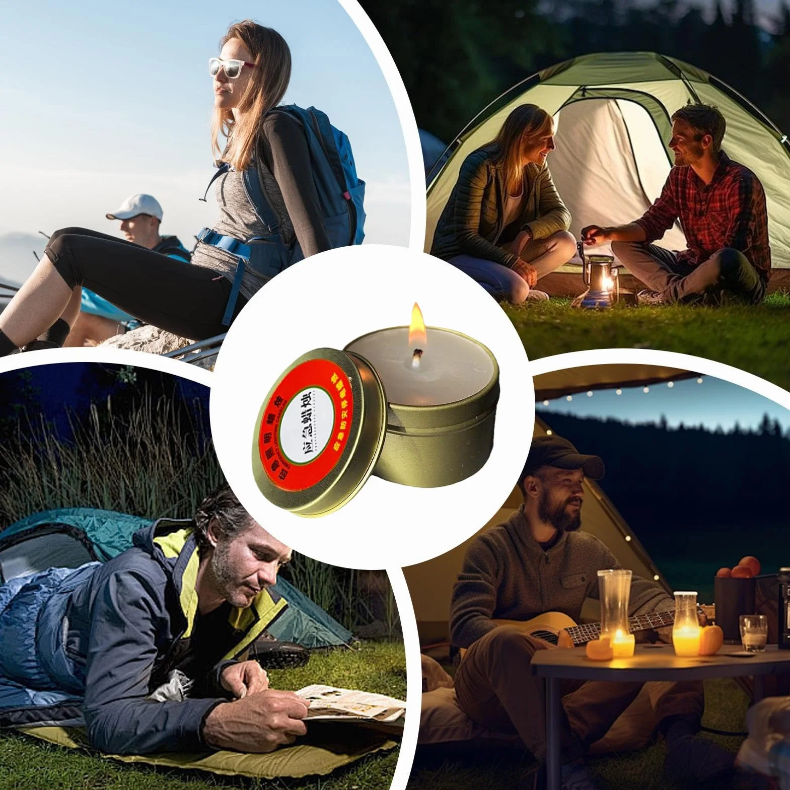 Candele antivento portatili per campeggio, luminose continue, senza odore, per avventure all'aperto
