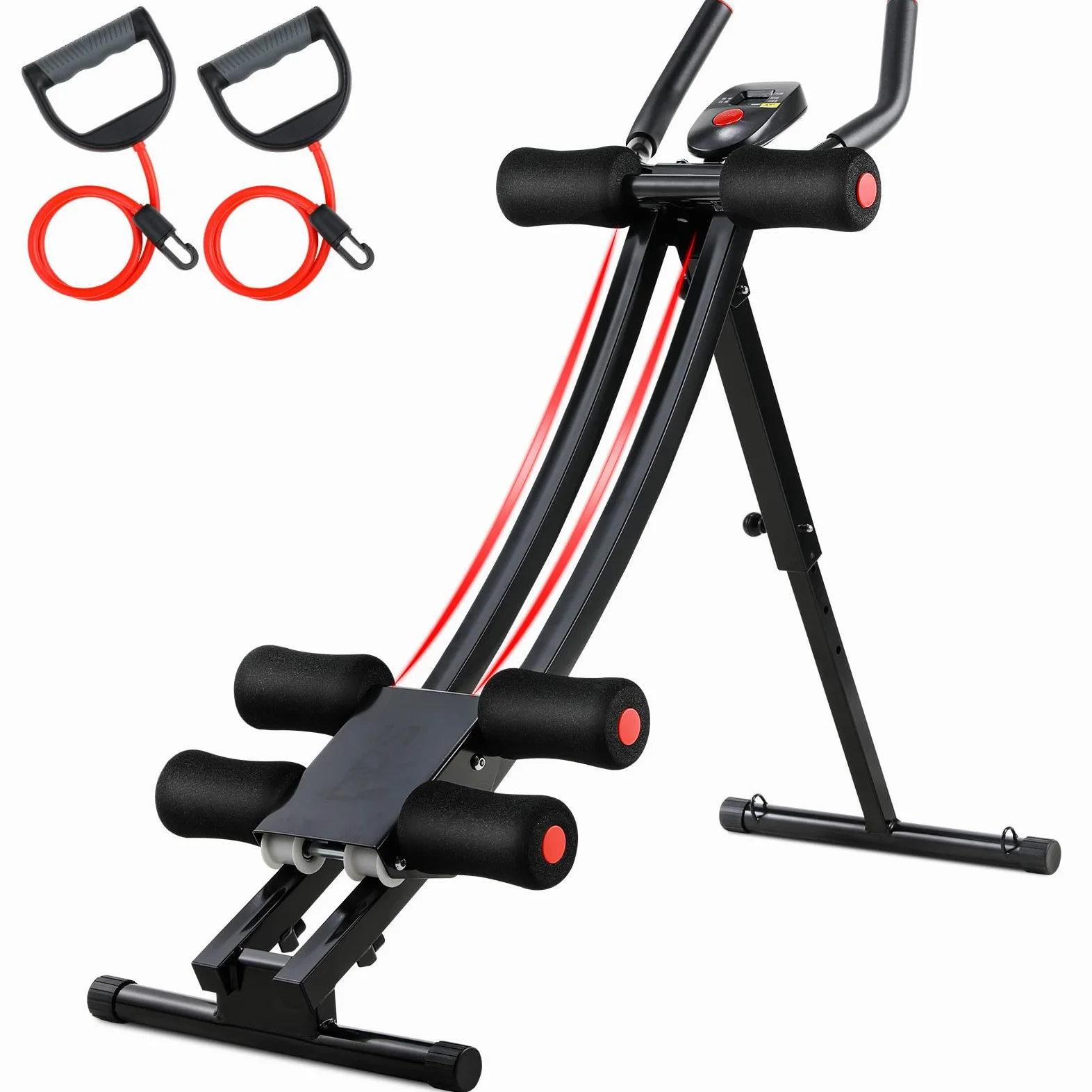 Panca per Addominali Pieghevole, AB Trainer, Panca Palestra Pieghevole, Salvaspazio, 4 Livelli di Resistenza, Trainer Addominale per casa, con Monitor LCD, peso Utente fino a 120 kg