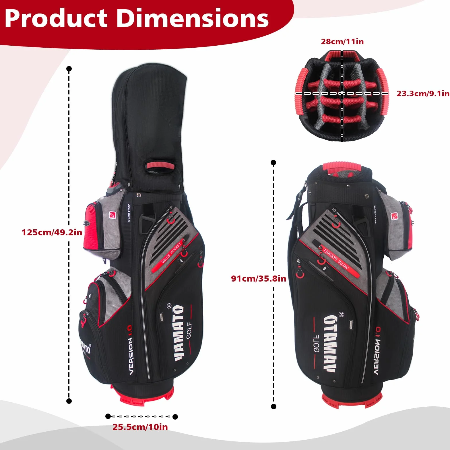 Yamato Borsa da golf cart 14 vie divisorio superiore con manici copertura antipioggia design leggero
