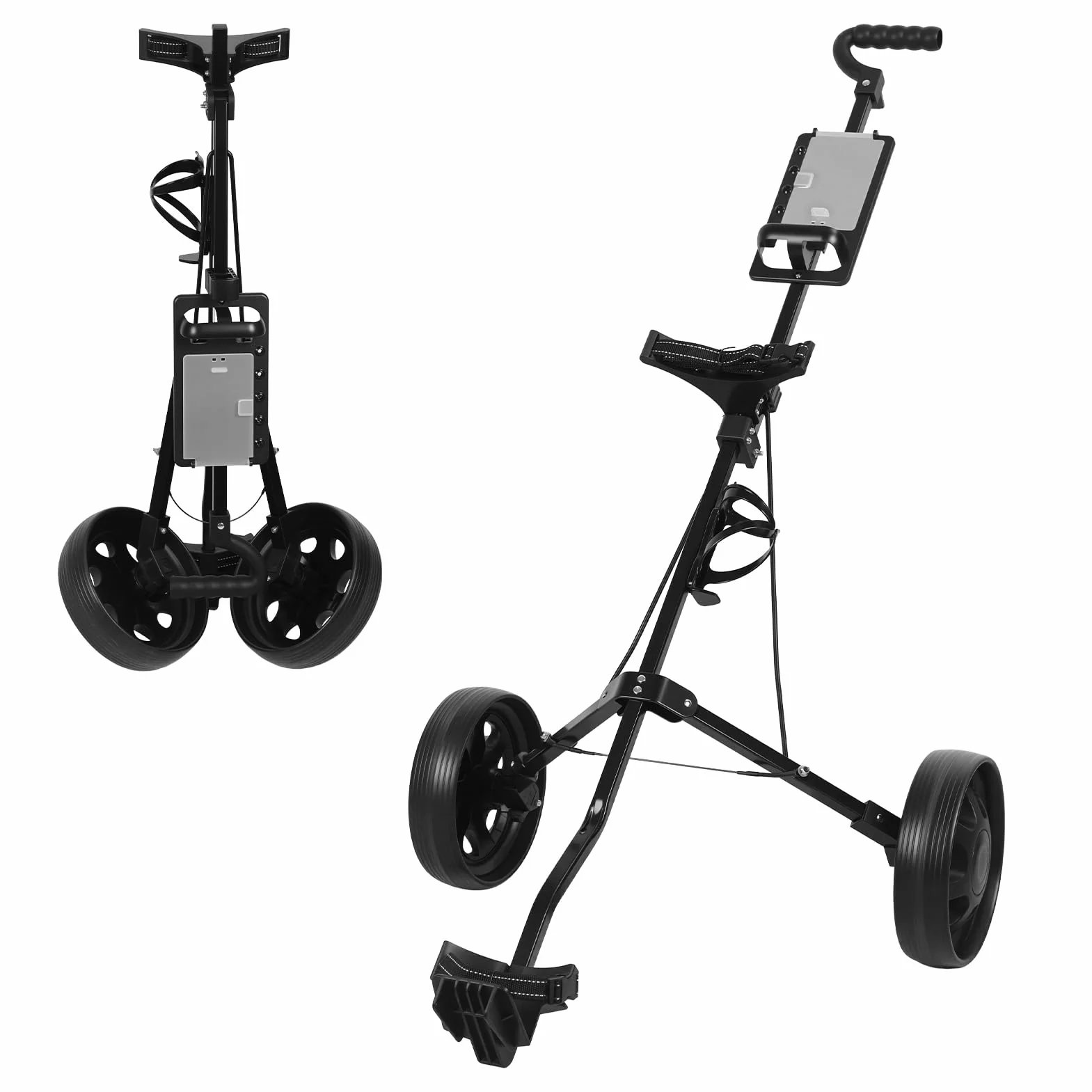 Carrello da golf a 2 ruote pieghevole in metallo leggero con segnapunti e supporto tee