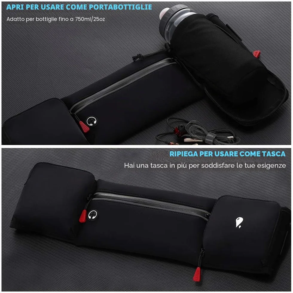 Marsupi Running Sportivo Corsa con Porta Borraccia Pieghevole, Impermeabile, Senza Rimbalzo, Grande Tasca per Cellulare, Donna Uomo