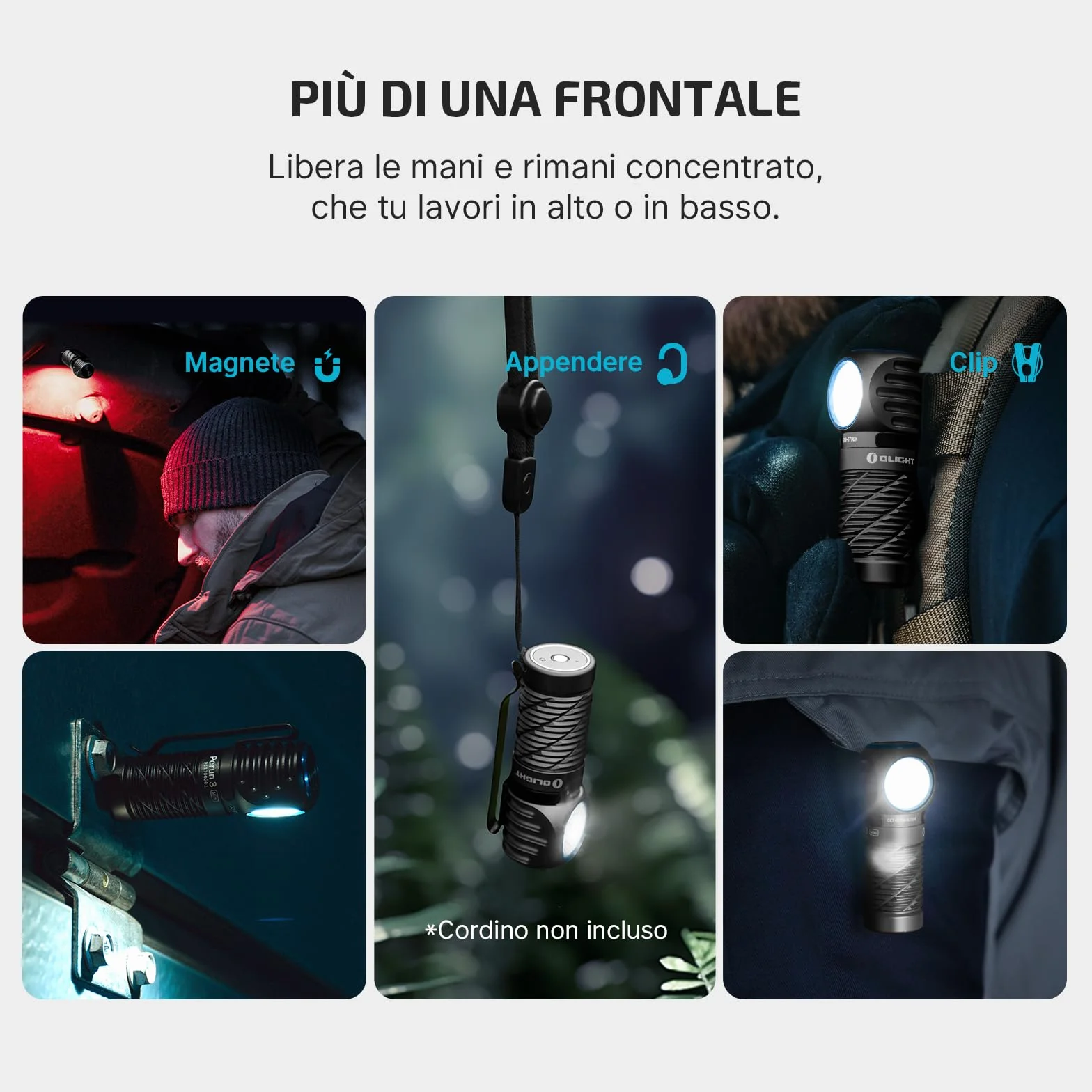 OLIGHT Perun 3 Mini HCRI Torcia Frontale Ricaricabile 920 Lumen 90 CRI Luce Bianca e Rossa
