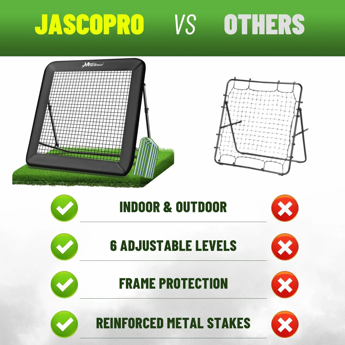 JASCOPRO Rete da rimbalzo da calcio, bersaglio per porta, attrezzatura da allenamento portatile