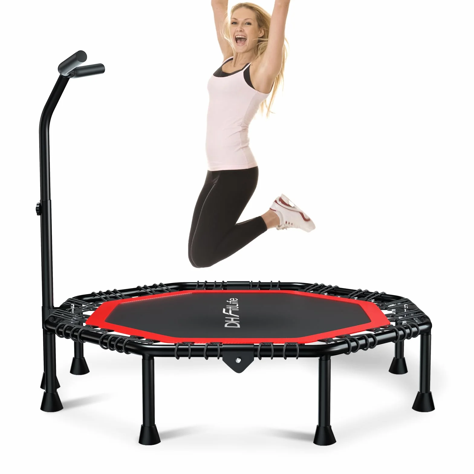 DH FitLife Trampolino da fitness, pieghevole, silenzioso, senza installazione, trampolino da 50 pollici, 128 cm, per interni ed esterni, con 3 gradini regolabili