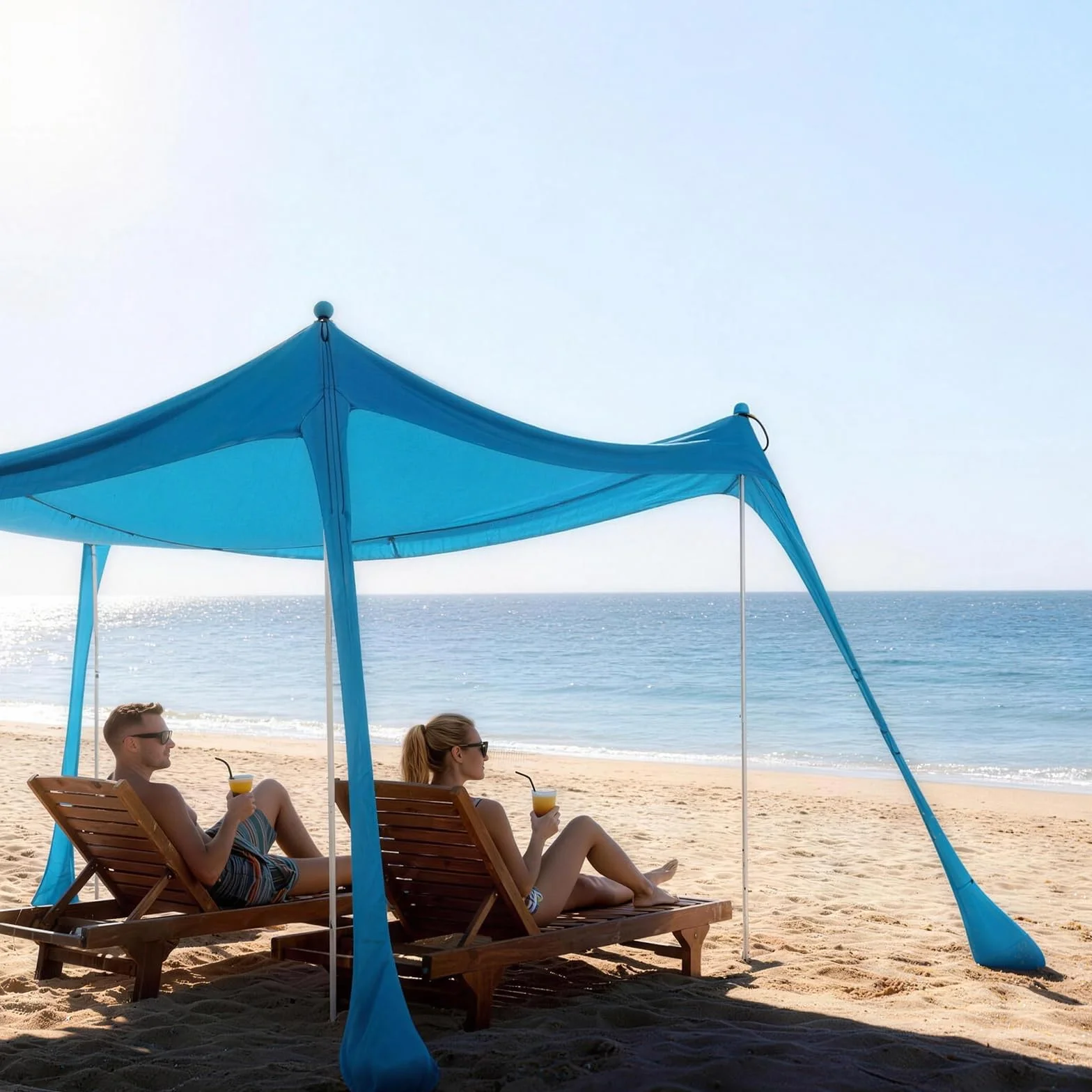 VEVOR Tenda Parasole Portatile da Spiaggia per Esterno Protezione Solare UPF 50+ 3 x 3 x 2 m, Parasole da Spiaggia con Pali di Supporto Ancoraggio Tenda Portatile per Campeggio Viaggio Pesca, Blu