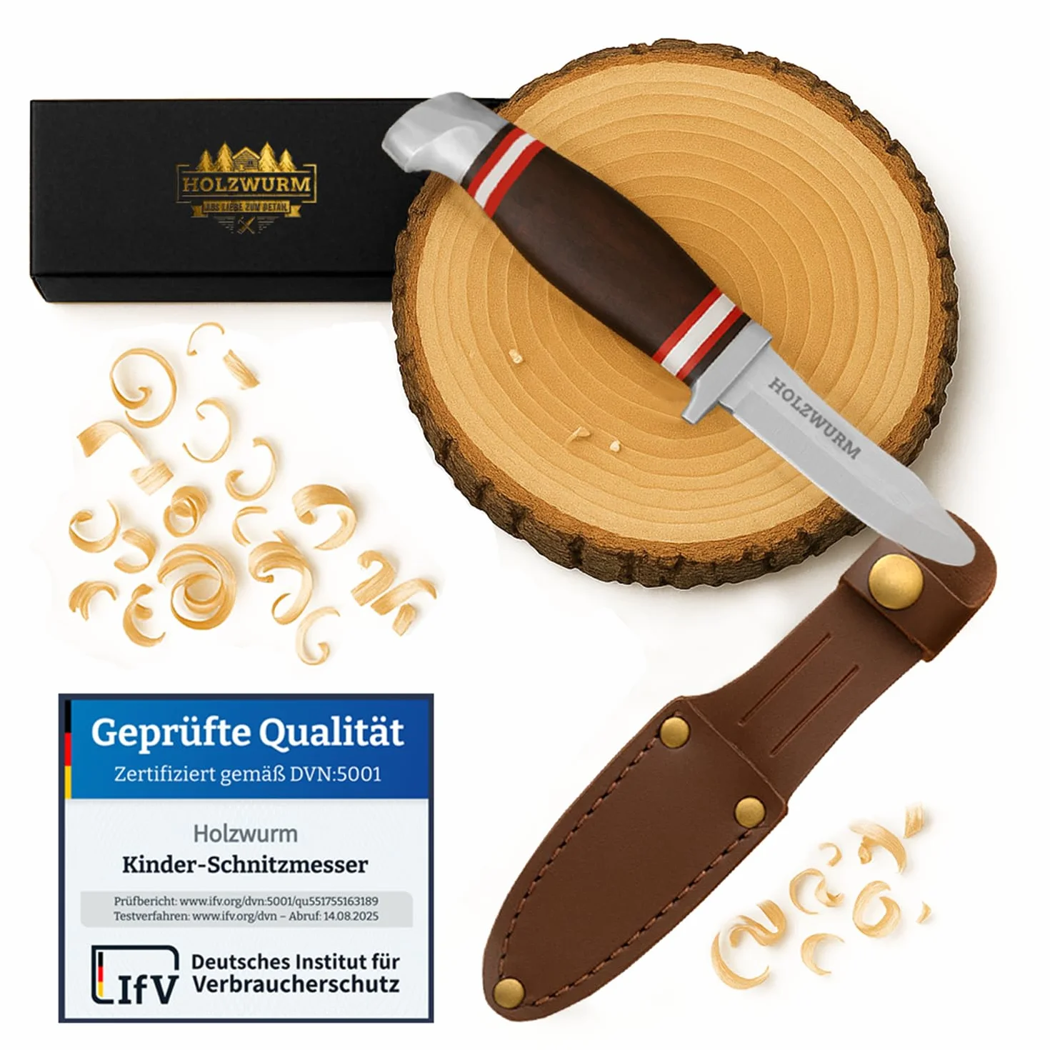 HOLZWURM Coltello da intaglio per bambini, coltello da tasca e da esterno