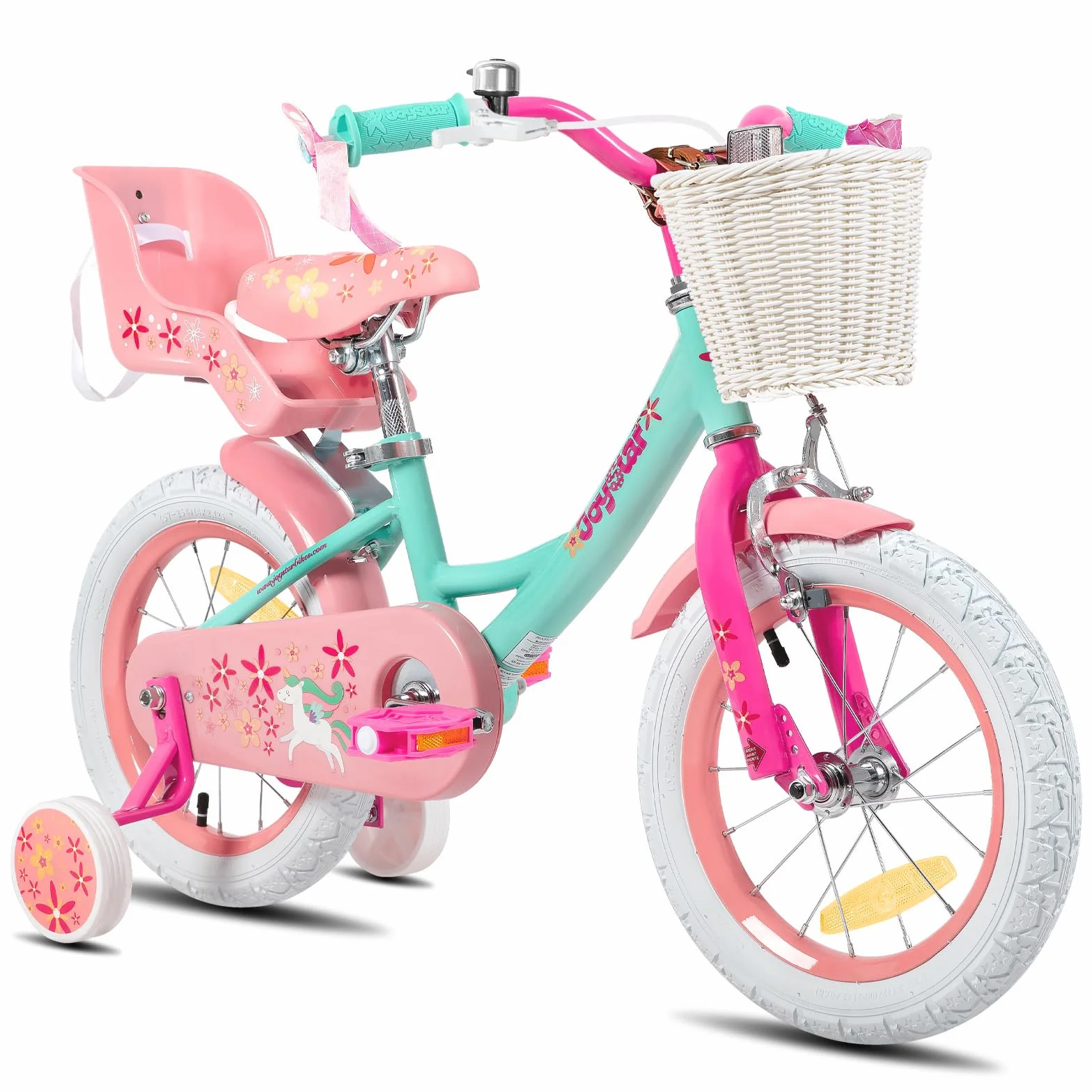 JOYSTAR Unicorn Bike 12 14 16 18 Pollici Bambine 2-9 Anni con Ruote Stabilizzatrici e Cestino