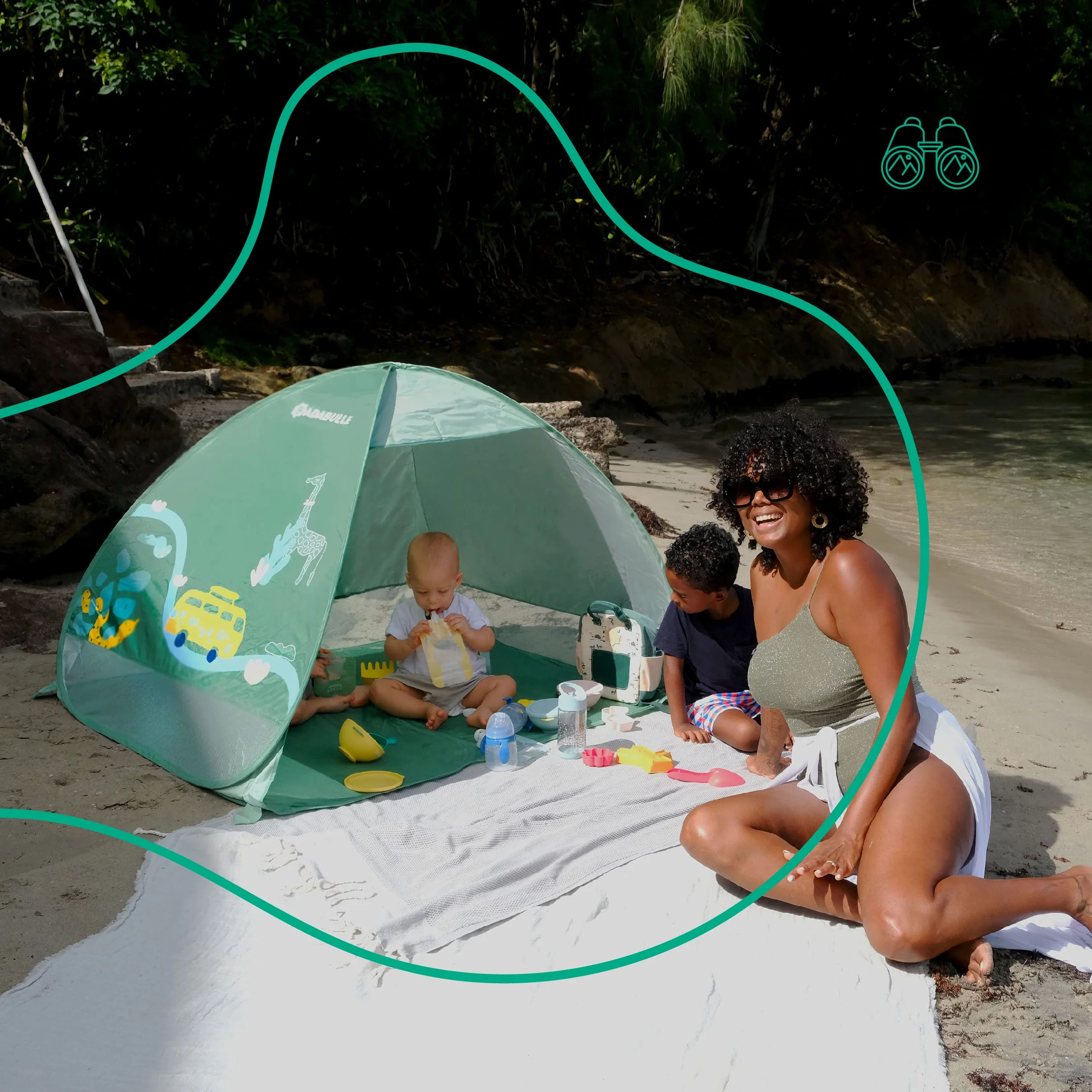 Badabulle Tenda di protezione UV, grande tenda da spiaggia, alta protezione solare SPF 50+, sistema Pop-Up