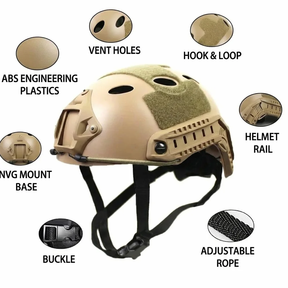 Casco Tattico Paintball Airsoft FAST con Staffa NVG e Binario di Guida Laterale