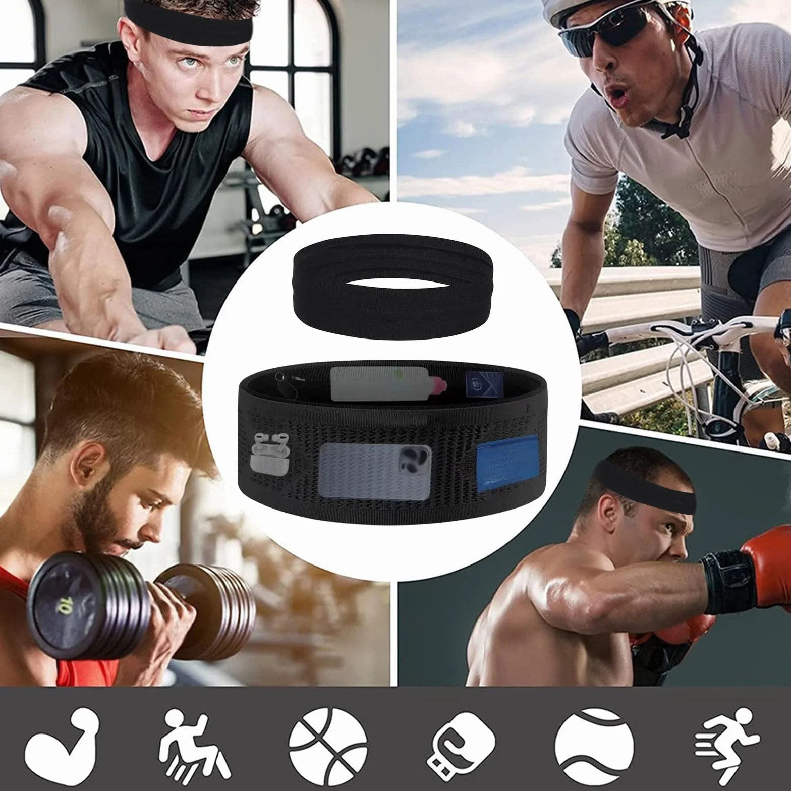 Marsupio Running Traspirante Unisex Cintura da Corsa Multifunzionale con Fascia per Capelli per Escursioni Ciclismo