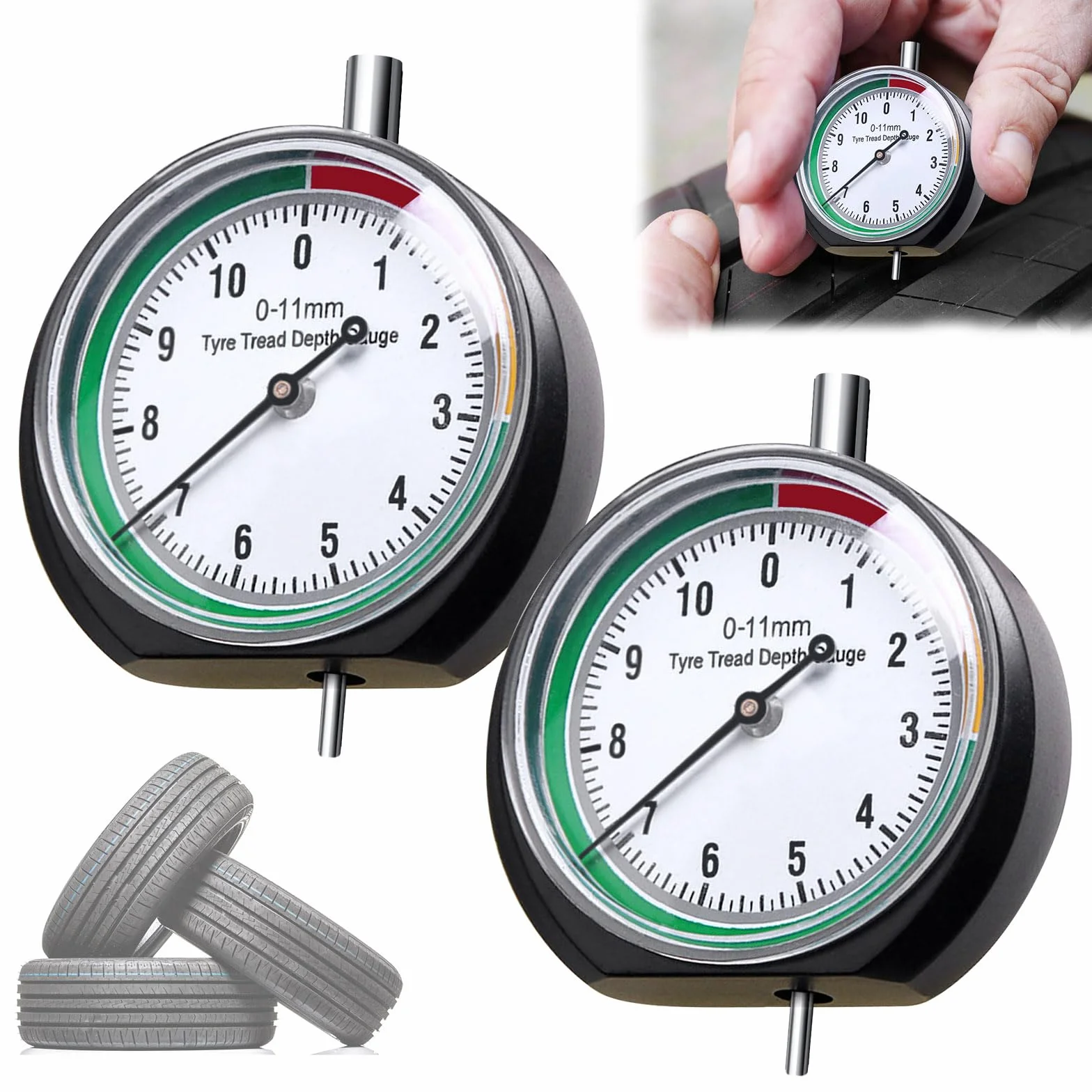 Misuratore Battistrada Pneumatici 2 Pezzi, Misuratore Spessore Battistrada, Spessimetro Pneumatici Manometro di Profondità per Auto Motocicletta Generali