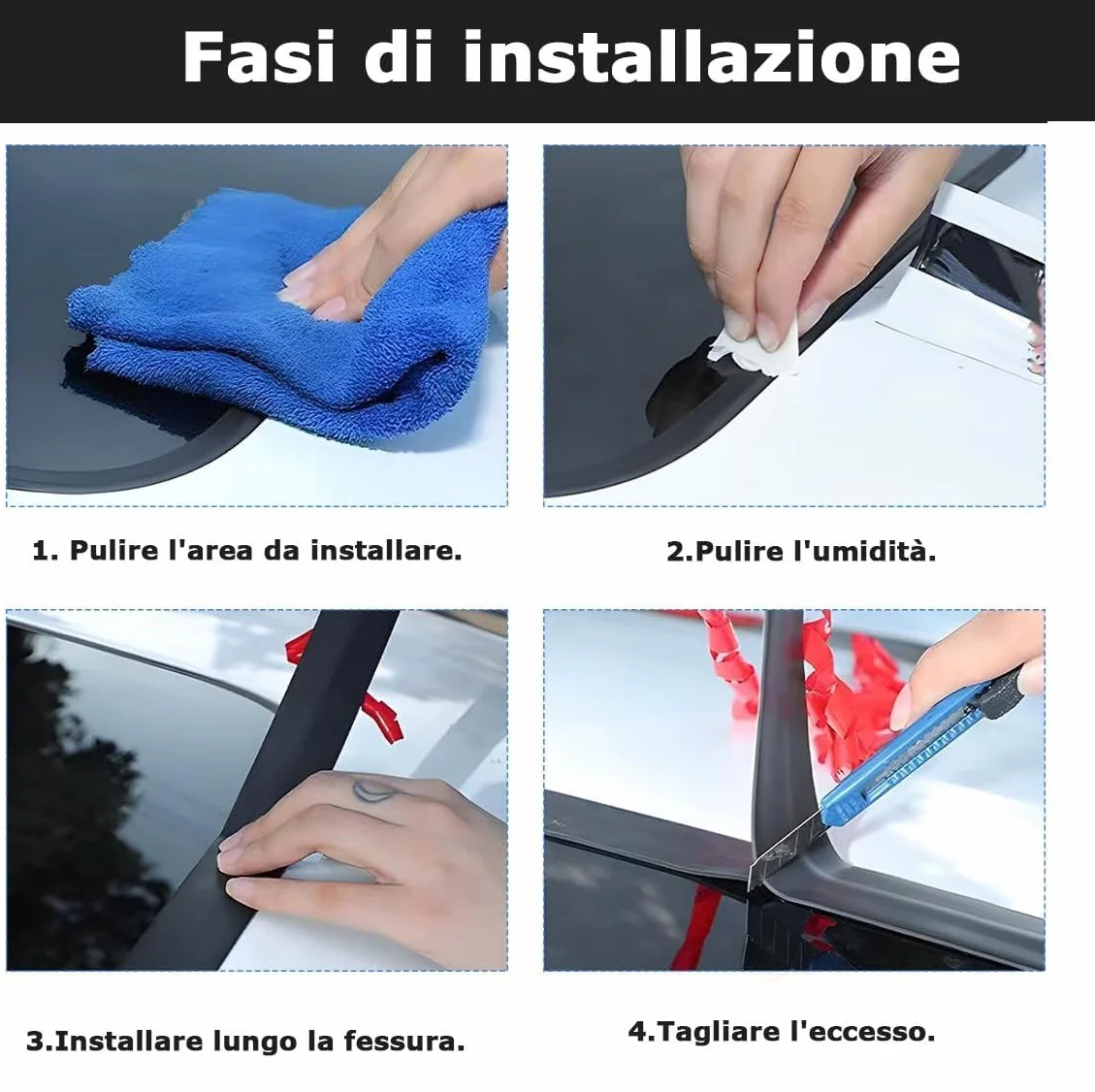 Striscia di Tenuta in Gomma per Parabrezza Auto, parabrezza anteriore e posteriore Guarnizioni adesive per Finestrino della Porta dell'automobile Portiere e Parabrezza (4m)