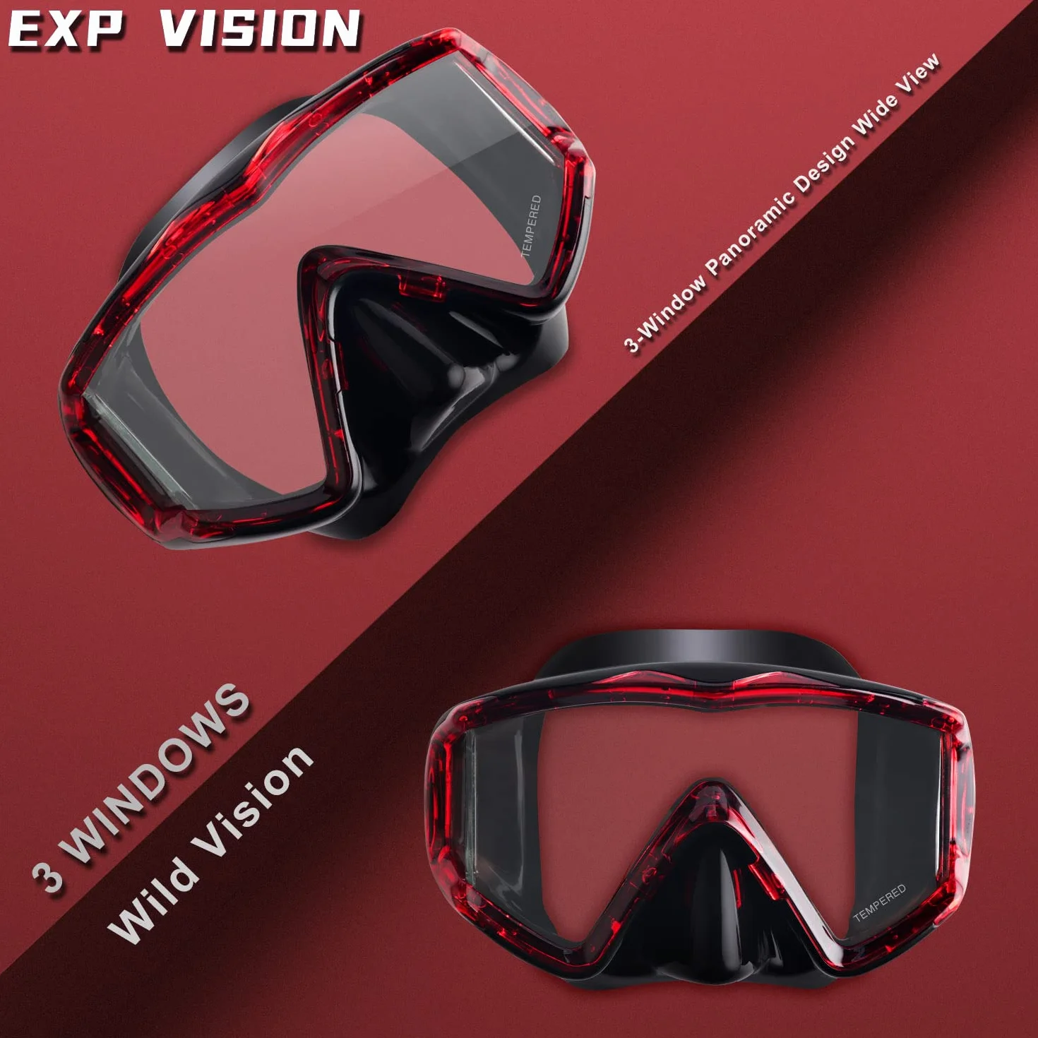 Maschera subacquea Pano 3 adulti vetro temperato antiappannamento copertura nasale snorkeling nuoto