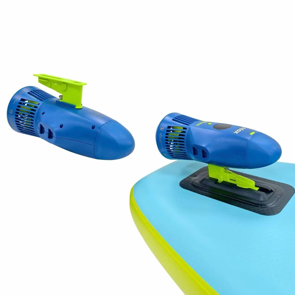 Nilox Set Tavola da Sup Gonfiabile con Scooter Acquatico Elettrico, Completo di Accessori con Zaino, Pagaia, Pompa, Leash, 1 Pinna, Velocità Fino a 5km/h, Tavola da 335x84x15cm