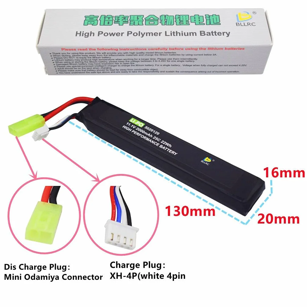 Batteria al litio 11.1V 2000mAh 3S per M4 Crane Stock M110 G36 M14 L85 AUG G3 softair