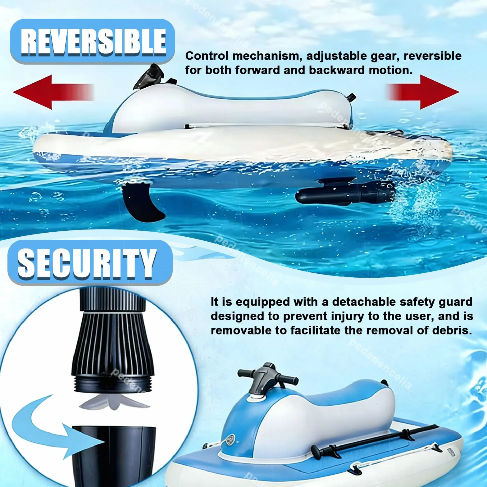 Moto d'Acqua Gonfiabile Elettrica 3-in-1 700W Brushless 200kg 7-11 km/h 10 velocità Telecomando
