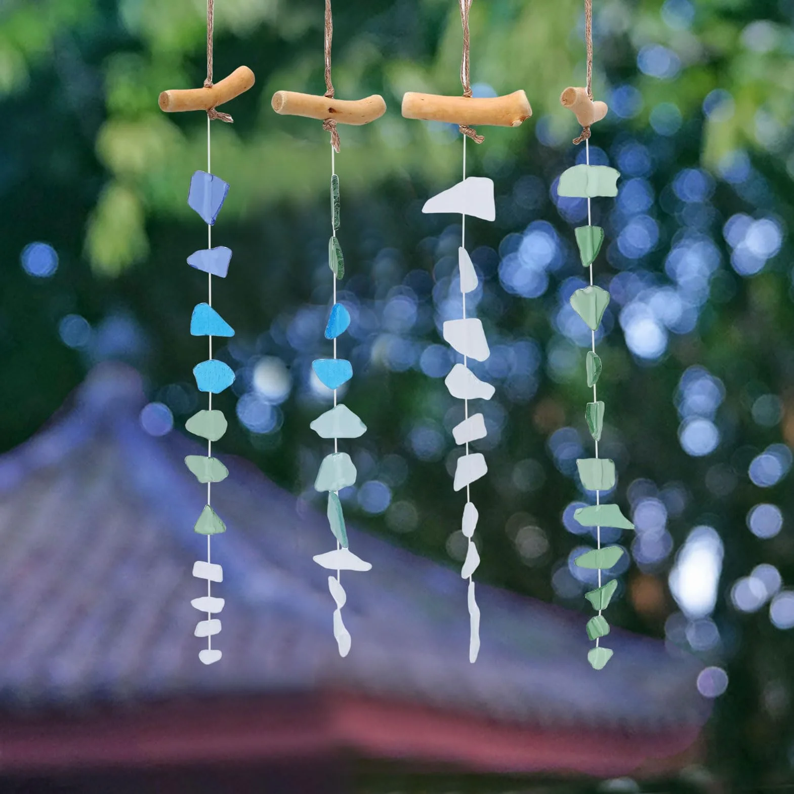 Campanelli Eolici in Vetro Marino Artigianali per Esterni, Decorazione Bohémien per Giardini e Terrazze