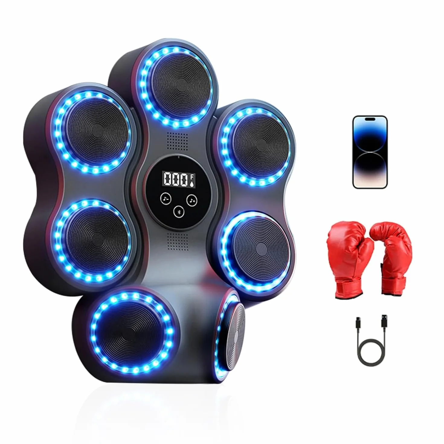 Gancio da boxe con supporto regolabile + guantoni da boxe professionali, robusto telaio in acciaio con base antiscivolo, accessorio per pallone da boxe, fitness e arti marziali (nero)