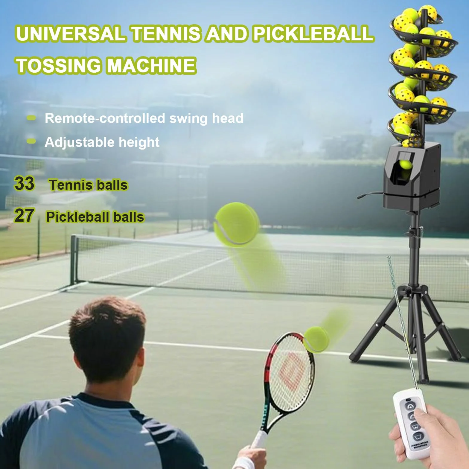 Macchina per Palline da Tennis Leggero a Collegare/Batterie 33 Palle Allenamento