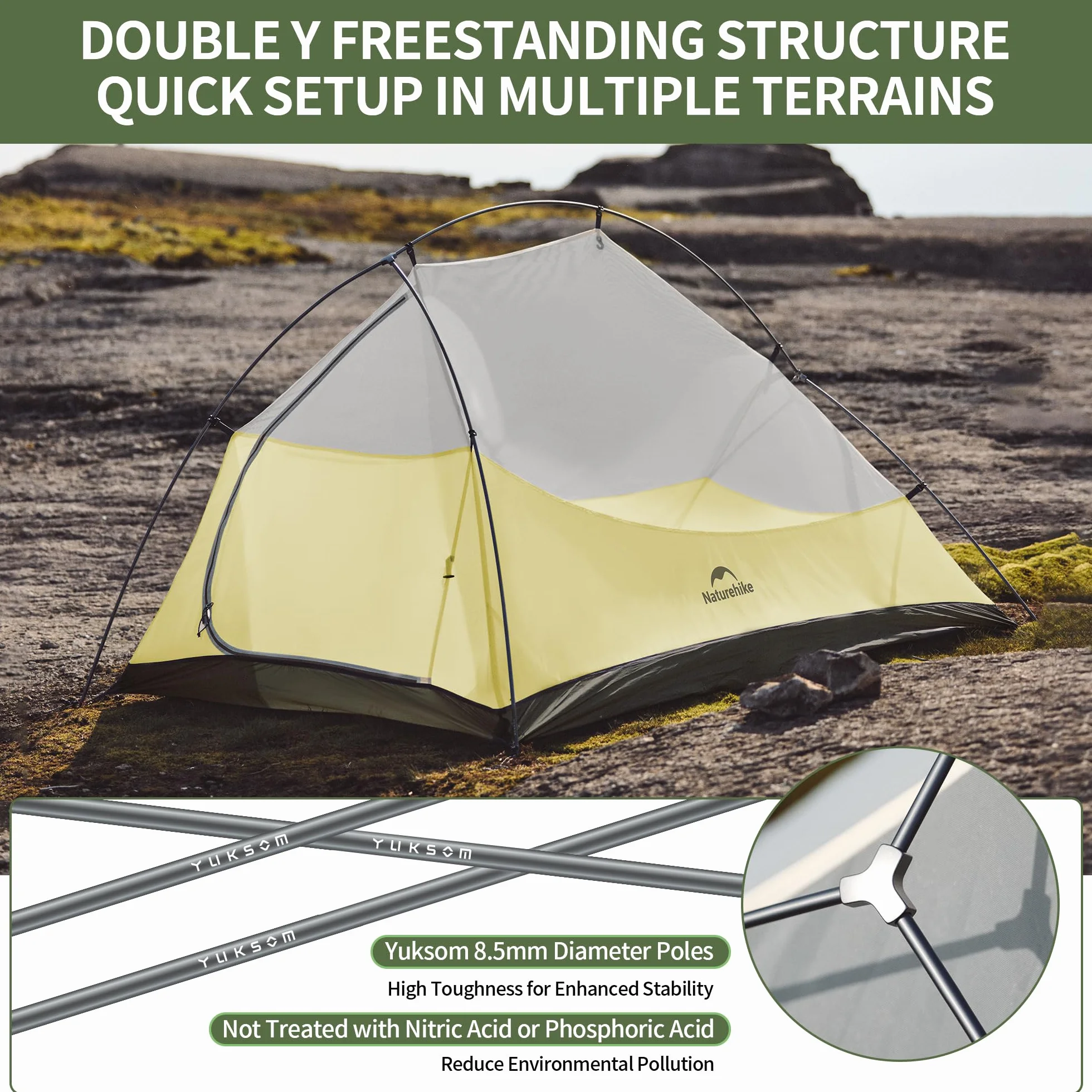Naturehike Cloud Up Pro 2 Person Tenda da Campeggio Leggera Antivento Impermeabile a Cupola
