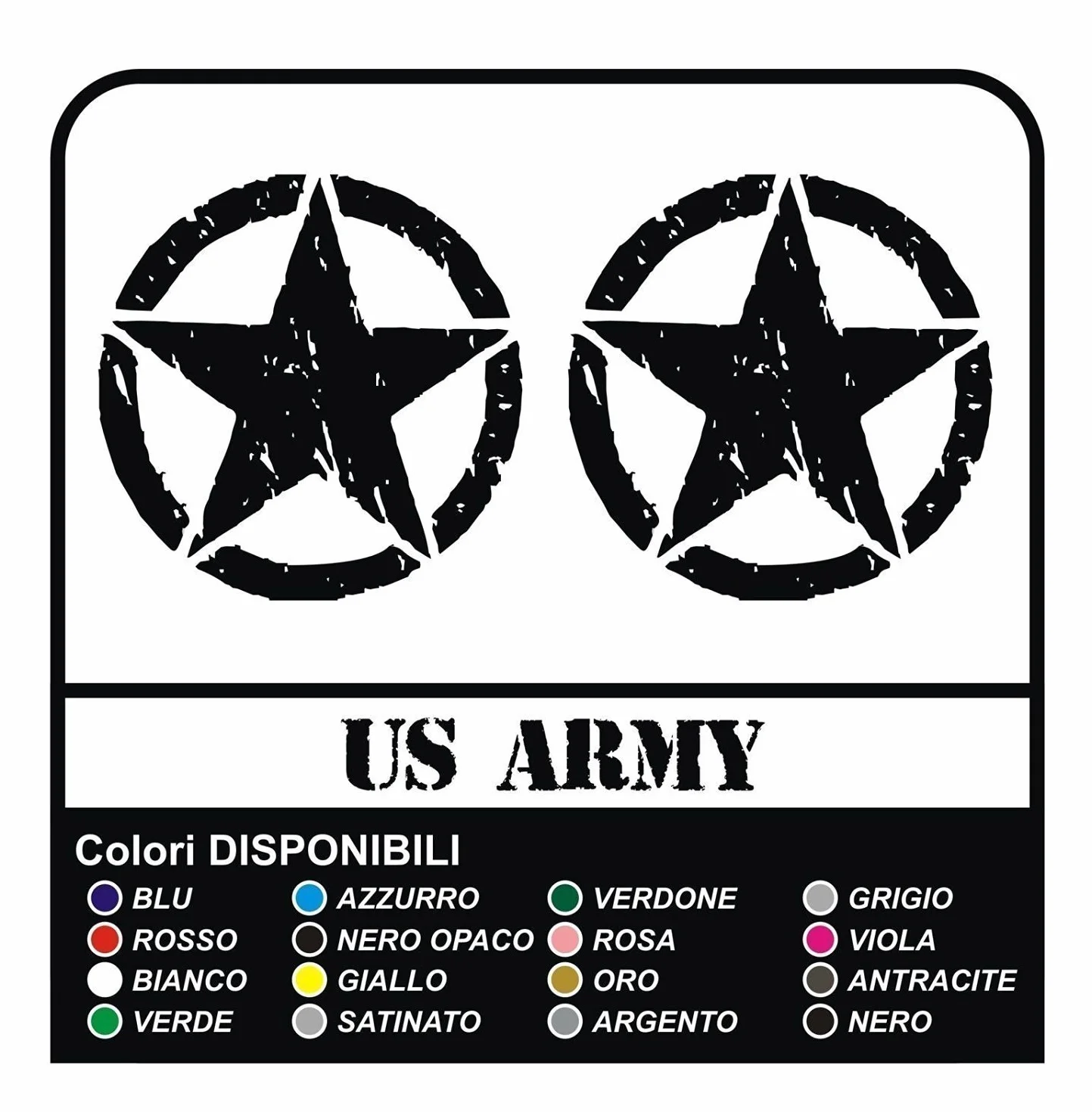 2 Adesivi Stella Militare cm 20x20 US ARMY fuoristrada 4X4 - (ANTRACITE)