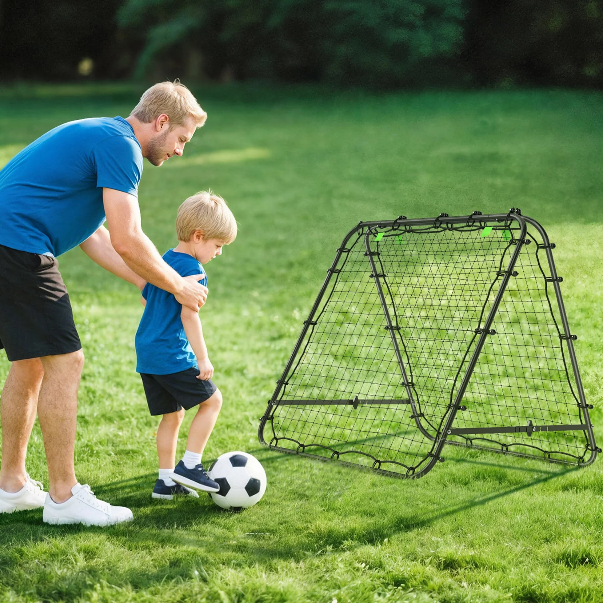 HOMCOM Pieghevole Rete di Rimbalzo Calcio 100x95x90 cm Acciaio Angolazione Regolabile Allenamento Baseball Pallavolo