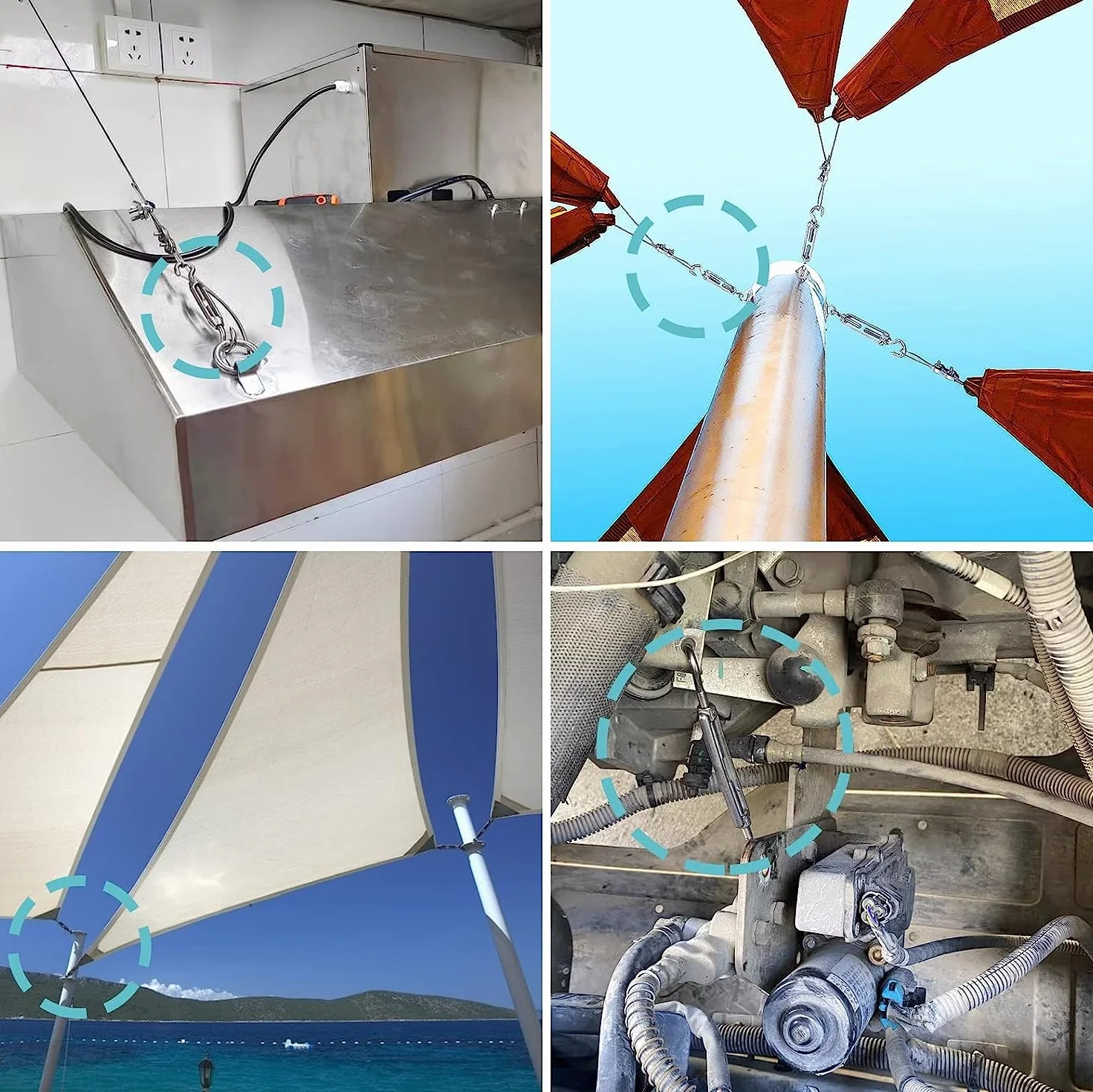 Kit hardware vela ombreggiante in acciaio inossidabile antiruggine con argani e funi metalliche
