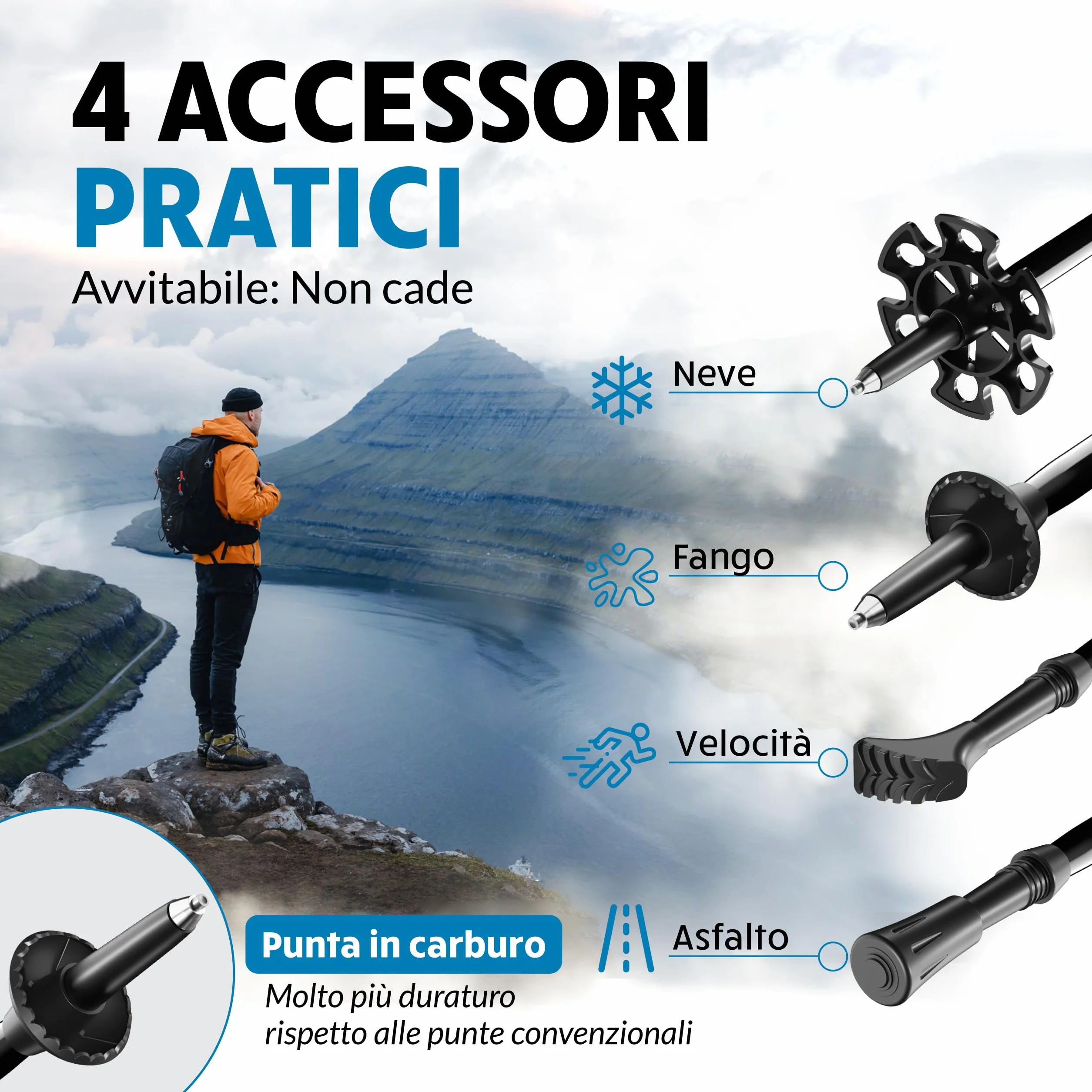 Terra Peak Bastoncini da trekking pieghevole in alluminio estensibili regolabili ultra-leggeri per nordic walking trail running escursionismo