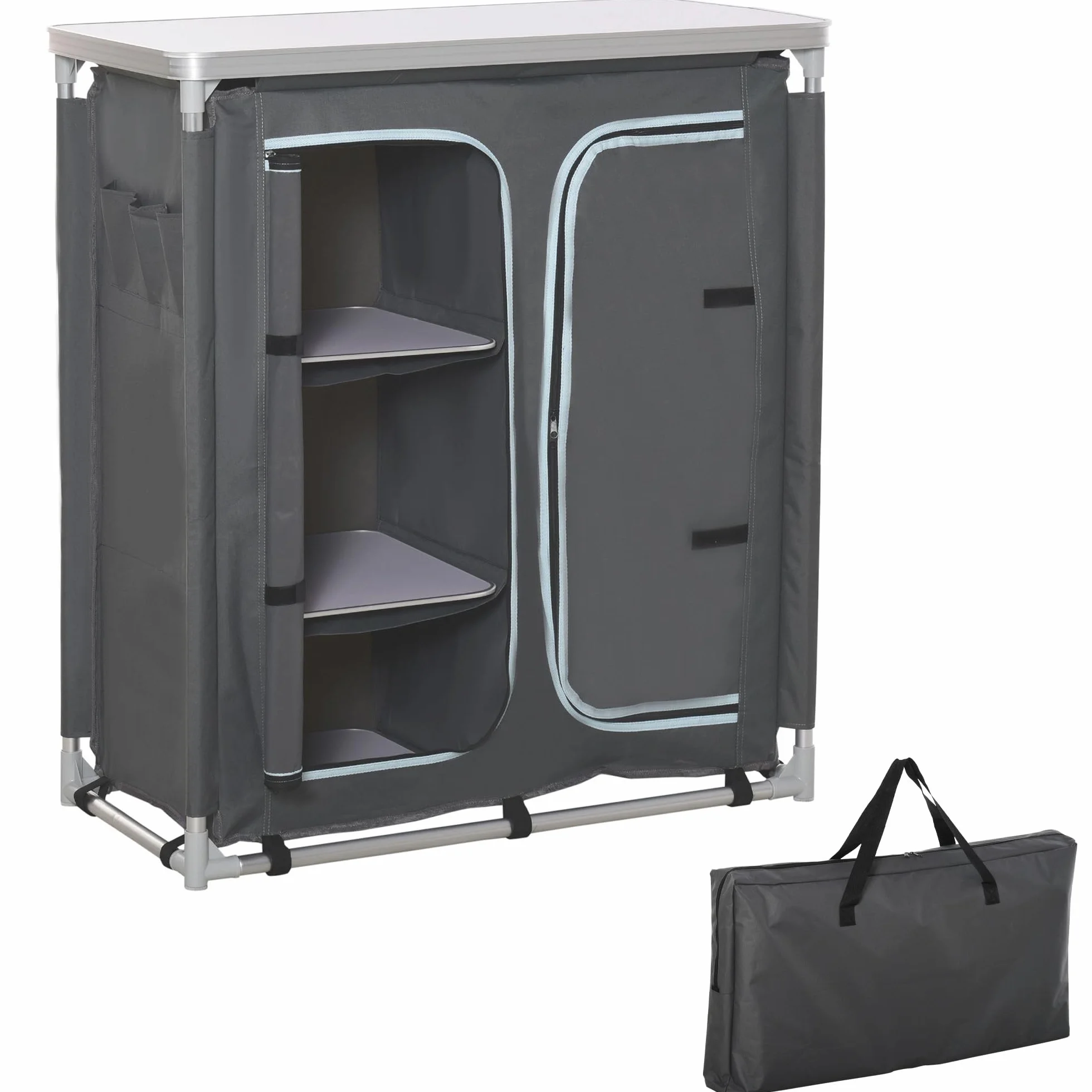 Outsunny Cucina da Campeggio Doppio Armadietto 96Lx49.5Px104cm Grigio Telaio Alluminio