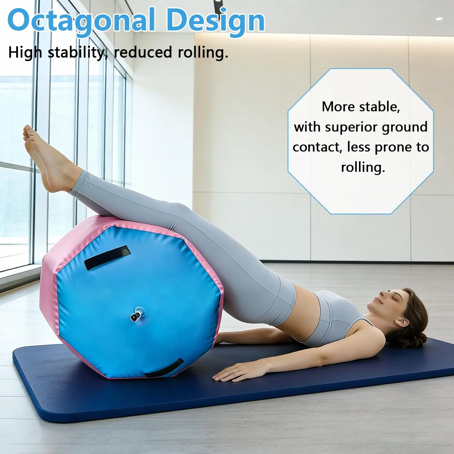 Rullo da ginnastica, 80 x 100 cm, gonfiabile, con pompa ad aria, tappetino da ginnastica ottagonale, per yoga, allenamento, fitness, palestra, uso domestico