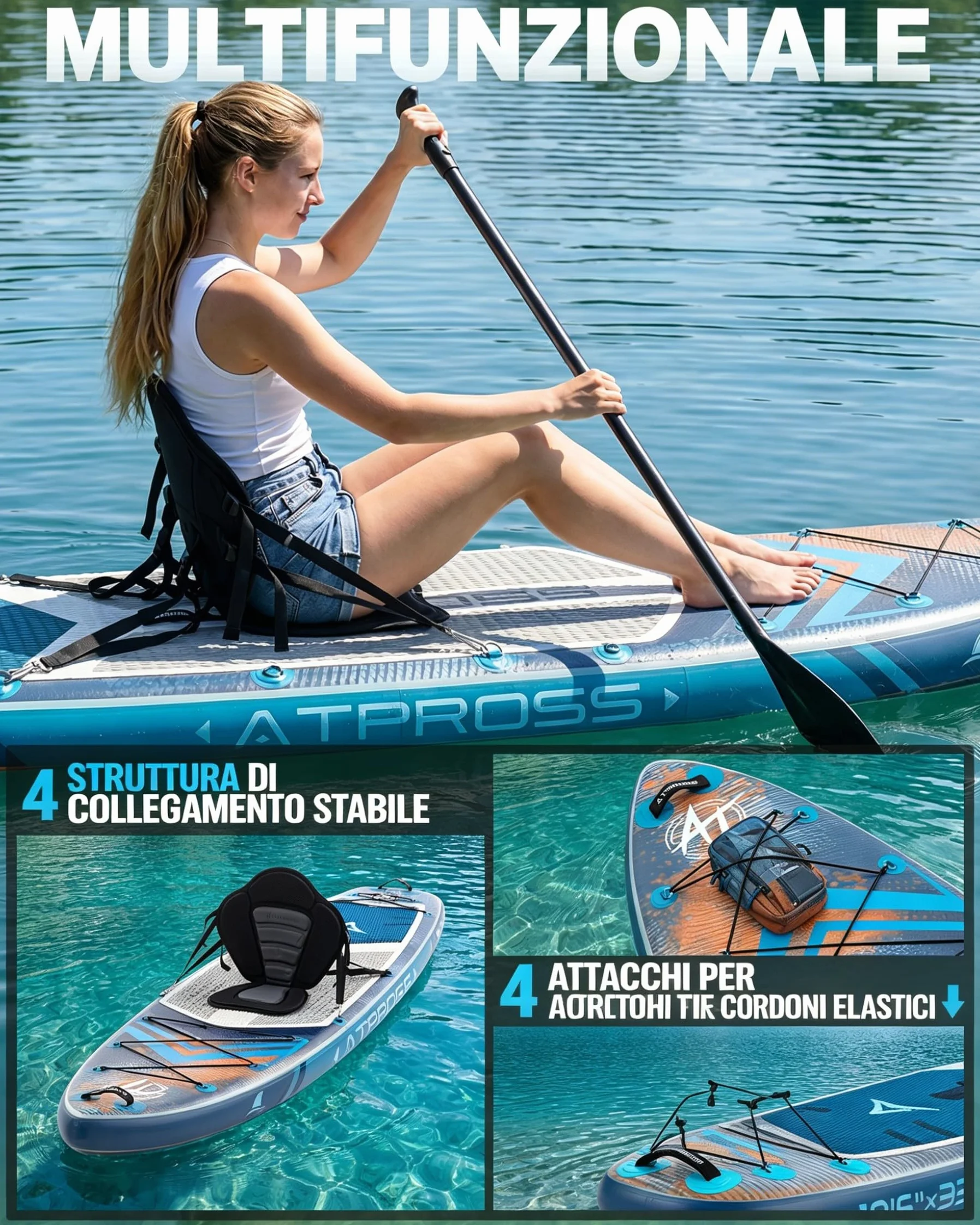 Tavola SUP Gonfiabile 320x84cm Stand Up Paddle Extra Largo per 2 Persone Portata 200kg con Sedile Kayak