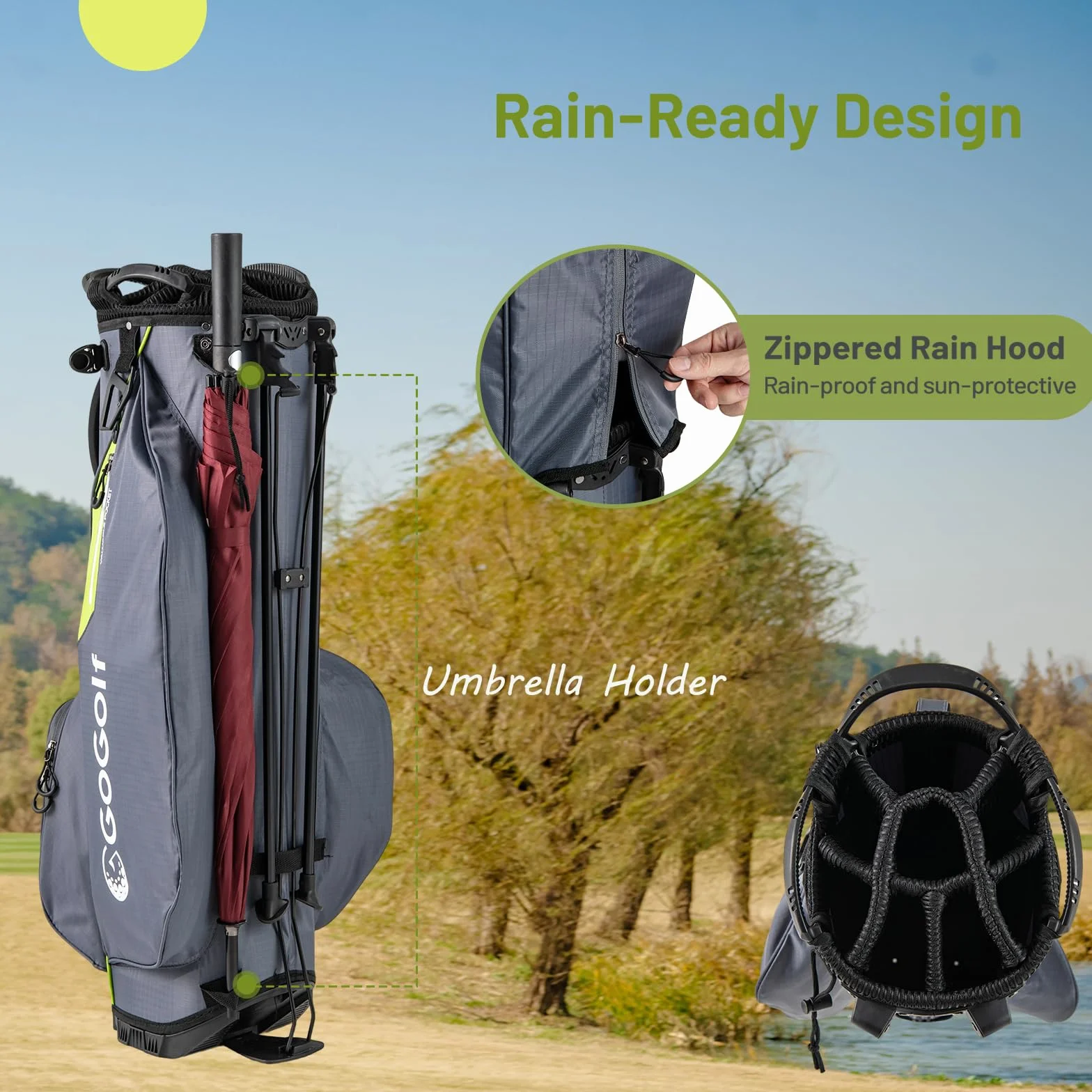 LIFEZEAL Borsa da golf leggera con 8 scomparti e 5 tasche, portaombrello, custodia antipioggia