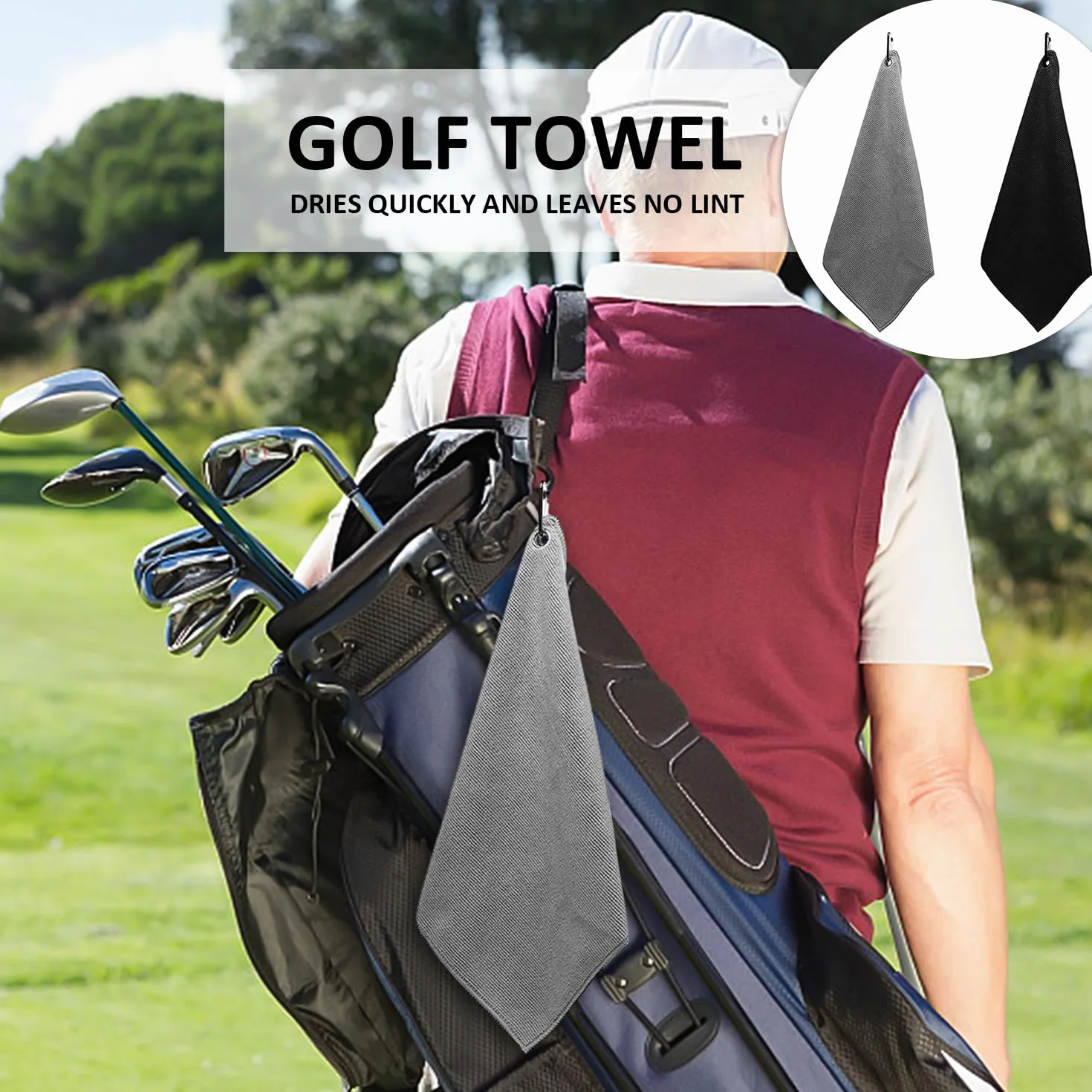 MEMOFYND 2 asciugamani da golf multifunzionali con moschettone
