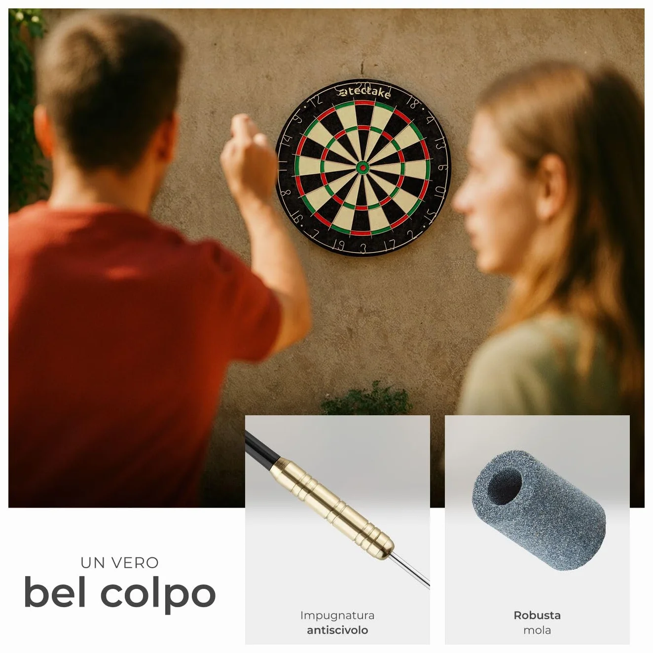 Tectake Bersaglio Freccette Professionali, 9 Frecce da Competizione, 21 Alette, Sisal Autorigenerante, Dart Board