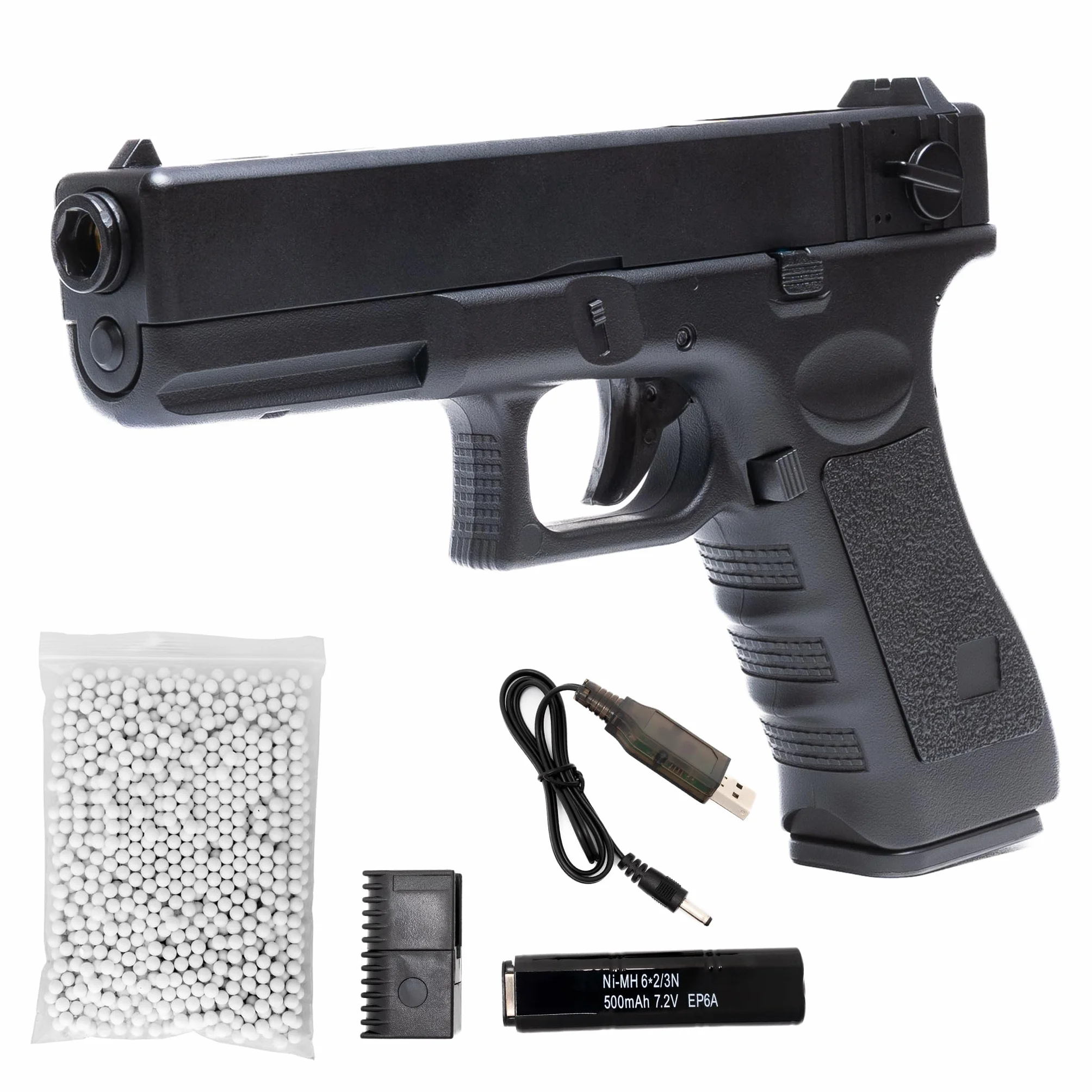 Pistola Softair Elettrica Glock 17 Replica Airsoft Polimeri 0,7 Joule 22x3x14 cm con Batteria 500 mah e Caricabatterie