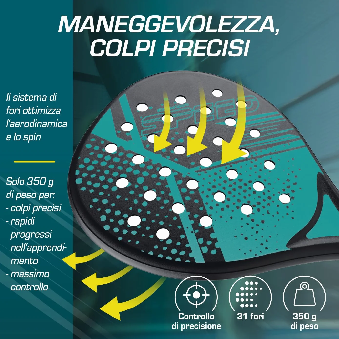 Set racchette da padel DoYourSports 2 racchette leggere con palla rete impugnatura antiscivolo