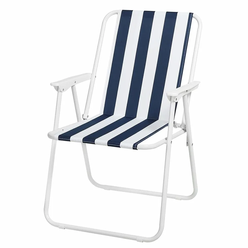 VIRSUS Sedia Pieghevole da Spiaggia 6440, 53x54x73 cm, Bianco e Blu, Spiaggina in Tessuto Traspirante con Braccioli