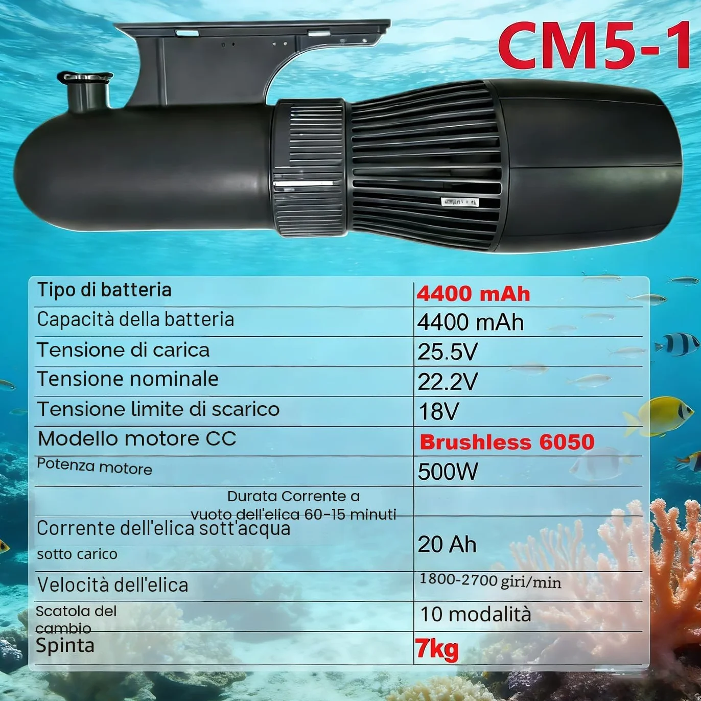 Monopattino Subacqueo 500W RC Sup Motor 10 Velocità, Scooter Marino per Piscina 40M, Borsa Impermeabile 30M