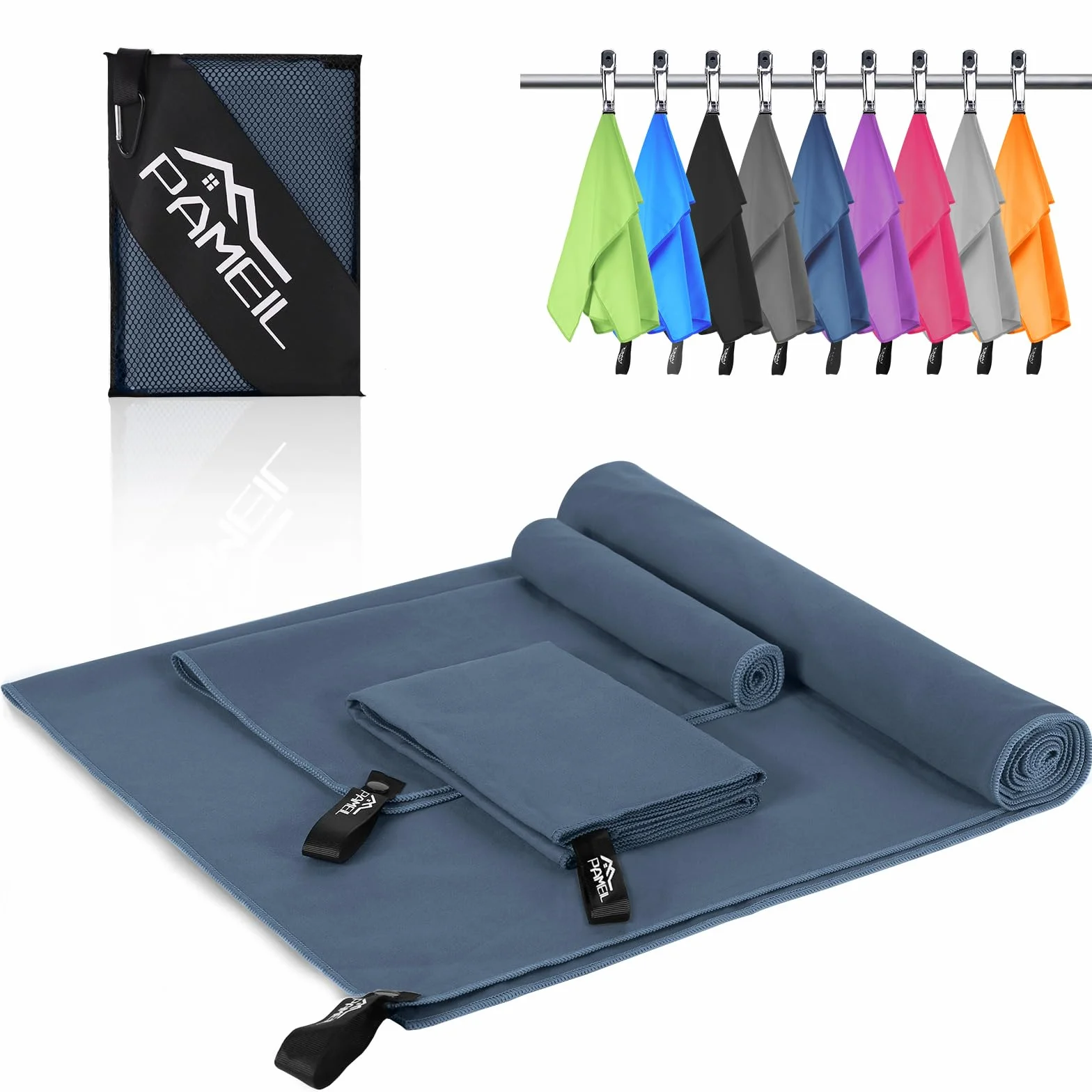 Pameil Set di 3 asciugamani in microfibra 160x80 cm 80x40 cm asciugatura rapida