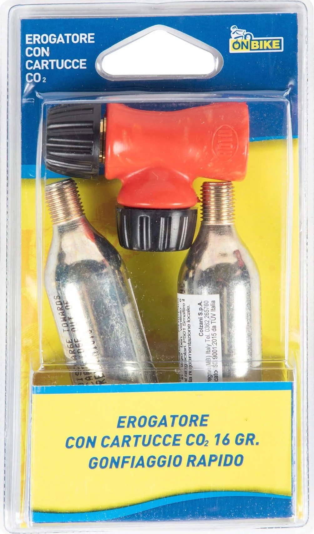 ON BIKE Erogatore CO2 16g Filettato Kit Gonfiaggio Pneumatici Rapido 2 Cartucce