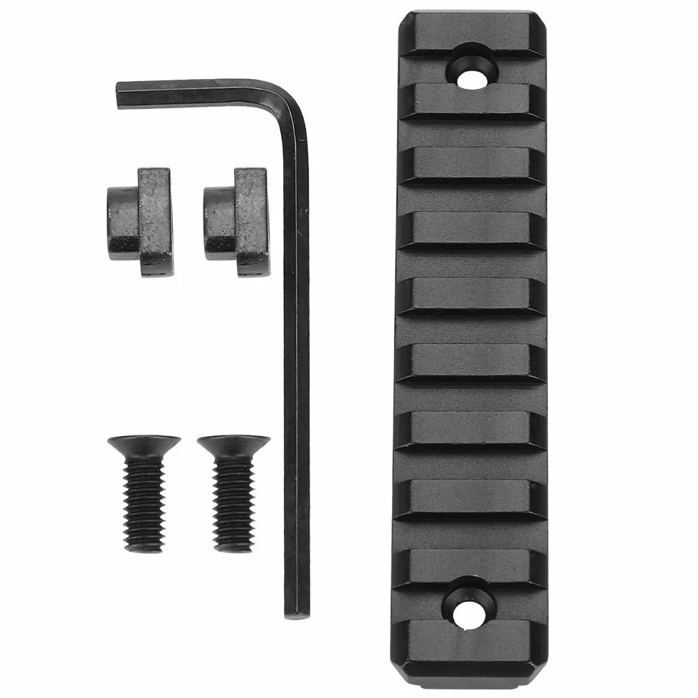 Rail Picatinny Alluminio 9 Slot Kit con Viti, Dadi a T, Chiave Esagonale per Montaggio Paramani, Nero