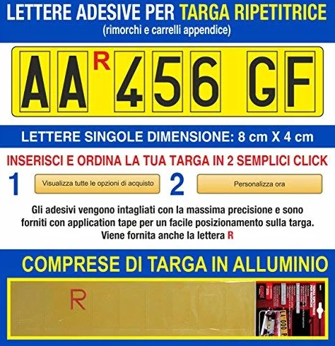 Grafilandia GFD - Targa ripetitrice per rimorchi e carrelli appendice, corredata di Lettere e Numeri Adesivi Personalizzati da Applicare sulla Targa- 48x11cm - Made in Italy