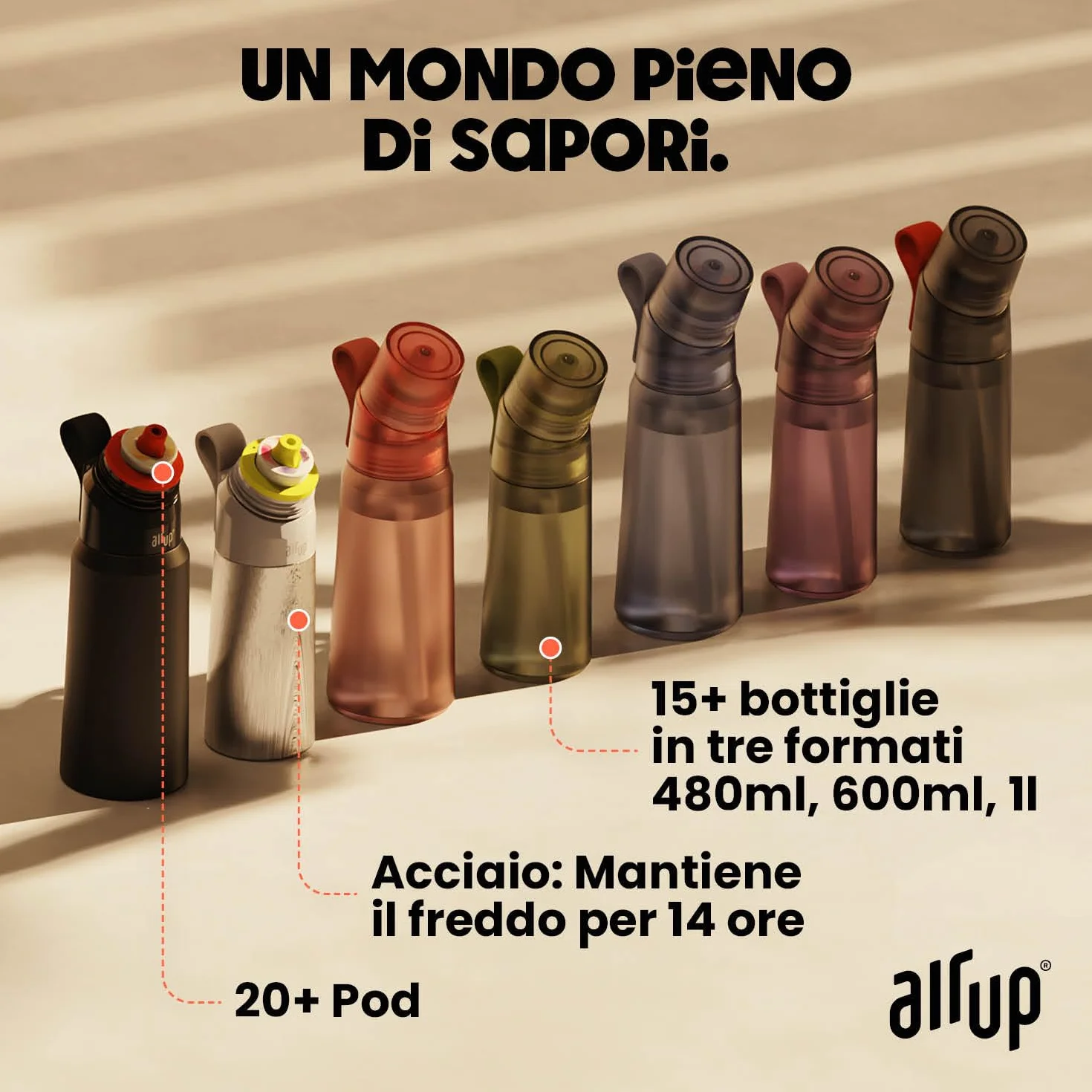 AIR UP® Borraccia Twist Pro Steel in acciaio inox Starter Set Originale 480 ml, mantiene il freddo per 14h, tappo ermetico, Nero