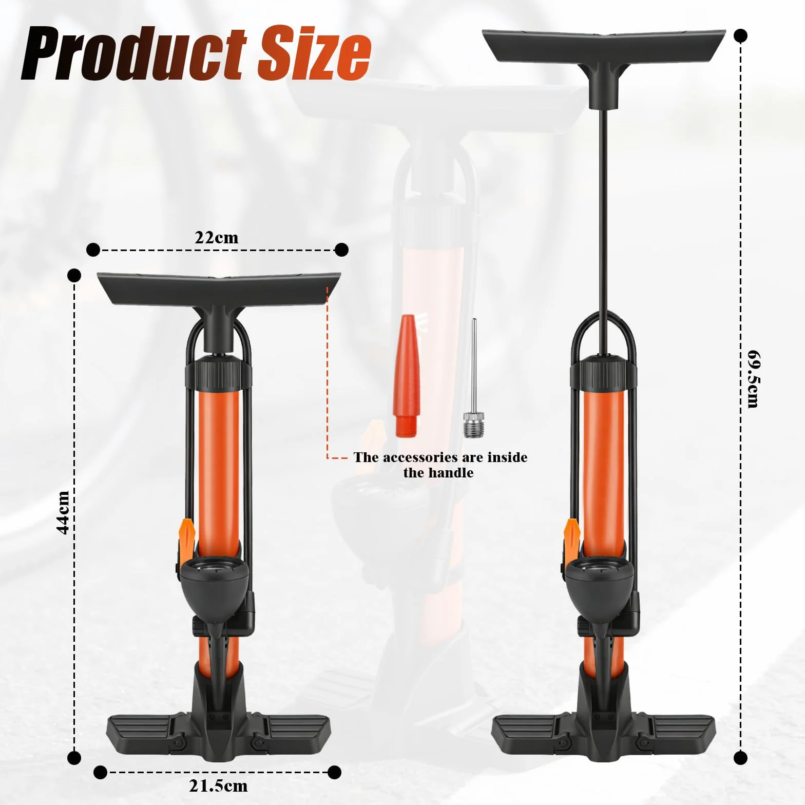 Pompa per Bicicletta da Pavimento con Manometro, Alta Pressione 160 PSI per Valvole Presta e Schrader, Arancione