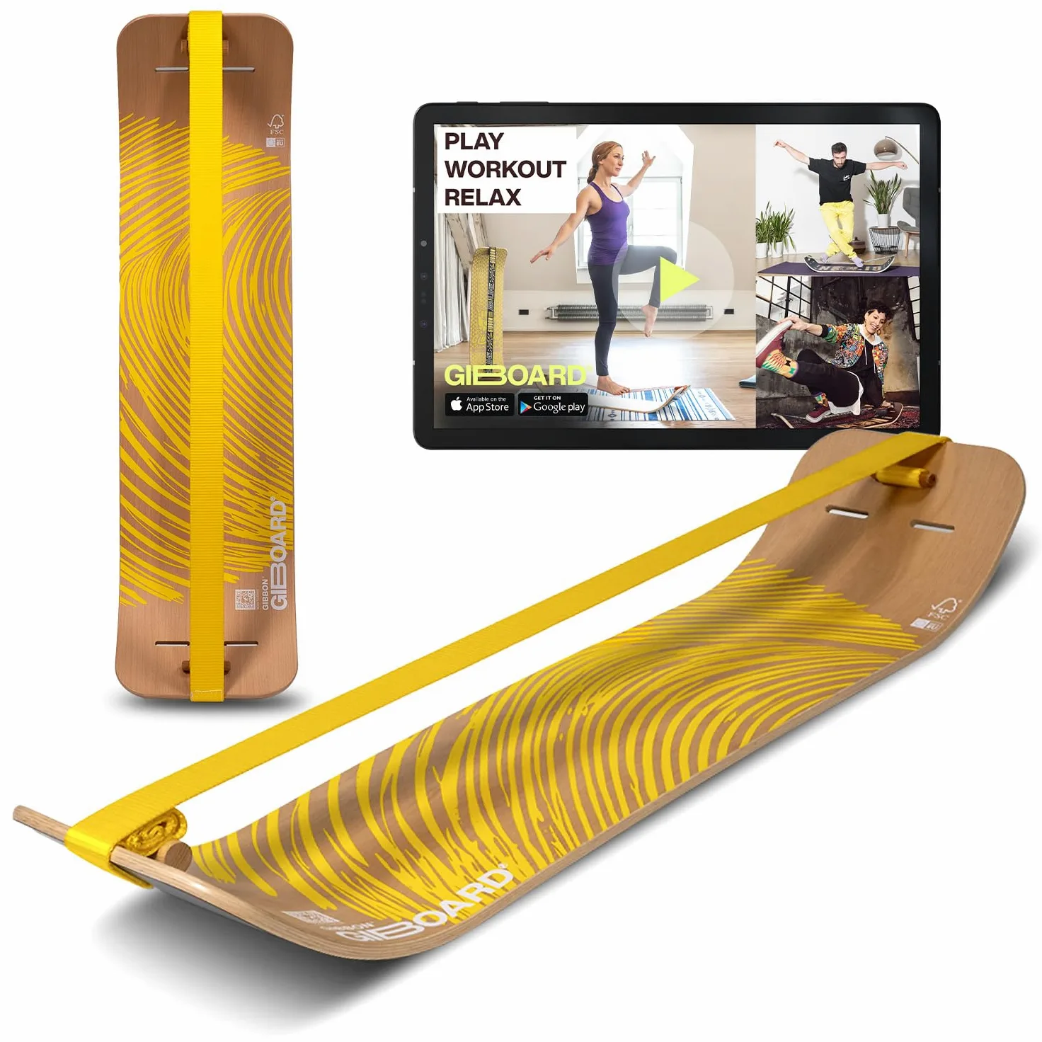 GIBBON - Kit giboard Zen Yellow/Blue | Tavola di equilibrio innovativa | Allenamento interattivo con applicazione | Per casa e in viaggio | Ideale per figure e allenamenti |