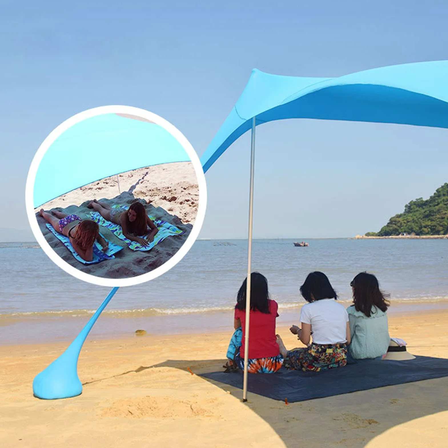 Tenda Parasole Portatile per Mare, Spiaggia, Protezione UPF50+, con Ancore di Sabbia, Pali in Alluminio e Borsa da Trasporto, Ombra all’Aperto in Campeggio, Pesca, Picnic
