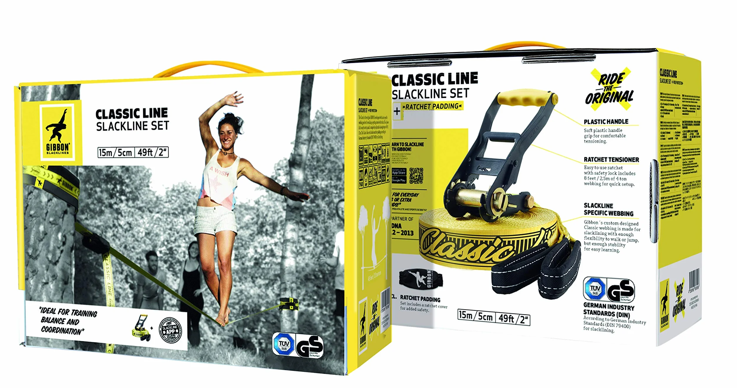 Gibbon Slacklines Classic zestaw slackline 15 m giallo
