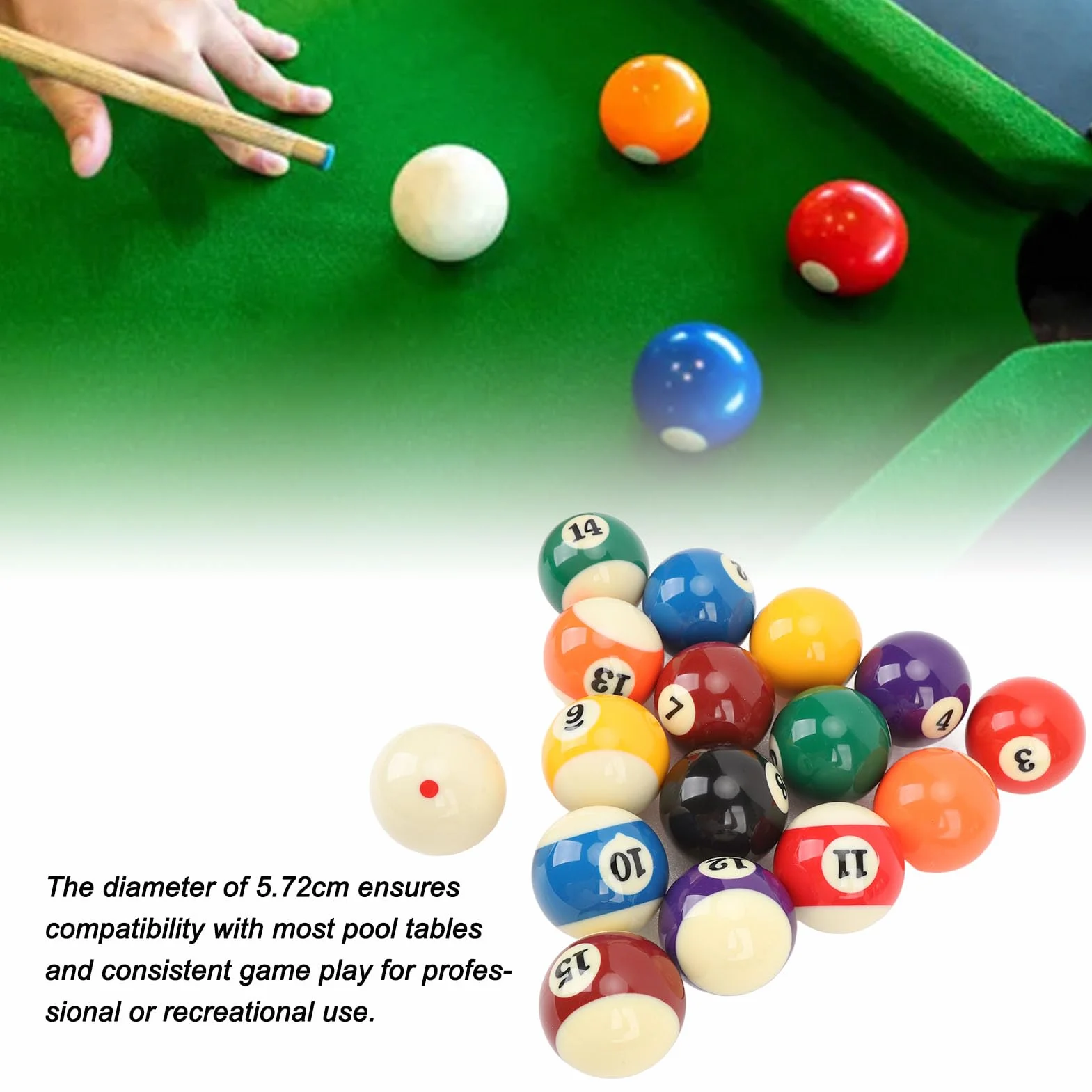 Set di Palle da Biliardo 16 Pezzi in Resina 5,72 cm per Giochi di Feste