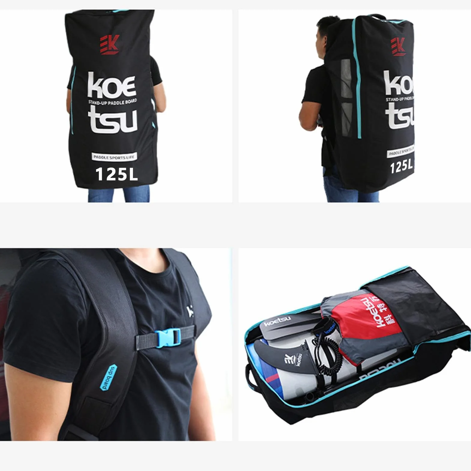 125L Zaino da viaggio per paddleboard gonfiabile Su-p Stand Up Board Borsa da trasporto Zaino a spalla | Zaino da viaggio per tavole gonfiabili, fodera imbottita in schiuma per kayak, tavola da surf