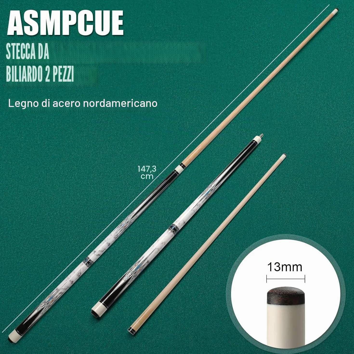 Stecca da Biliardo 58 Pollici Hardwood Pool Cue 13 mm Punte per Professionisti